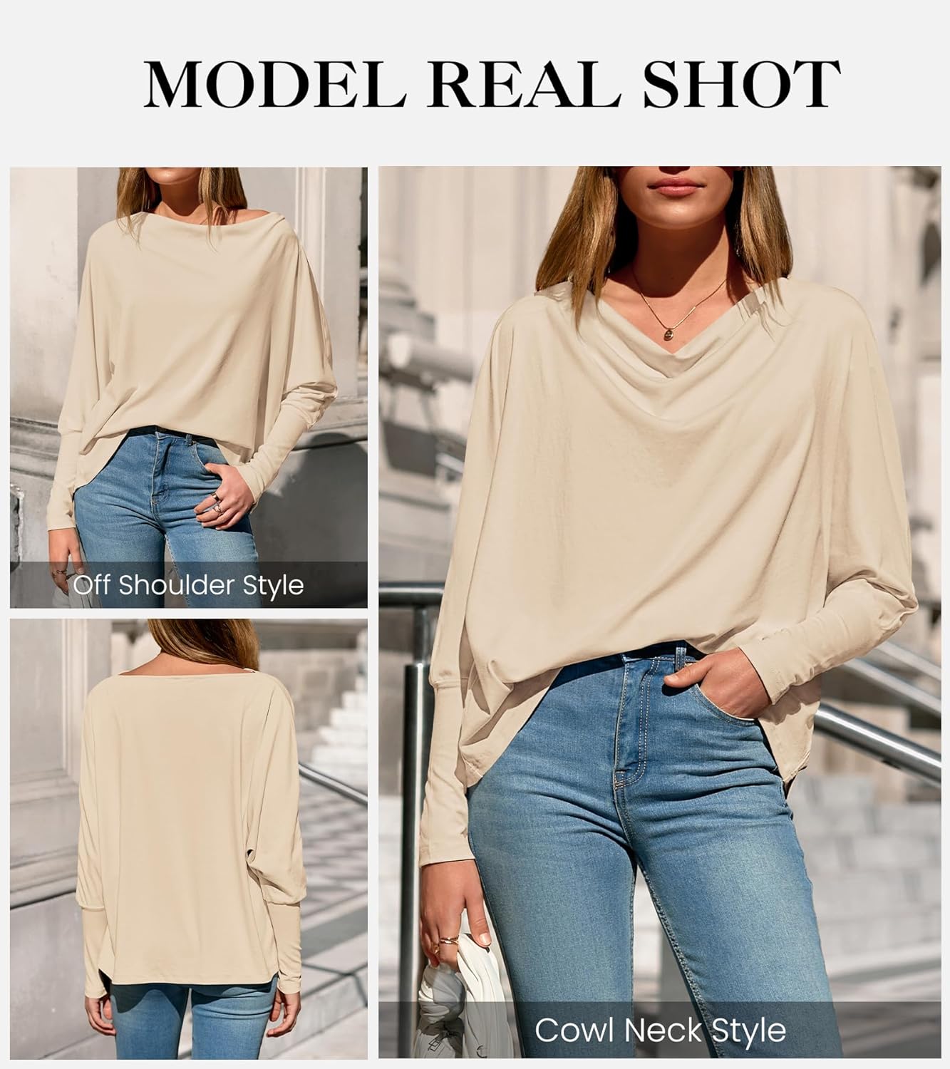 Okiwam Women's Fall Tops Cowl Neck Long Batwing Sleeve Shirts Oversized Tunic Dressy Casual Blouses 2026 Fashion Clothes - Image 6