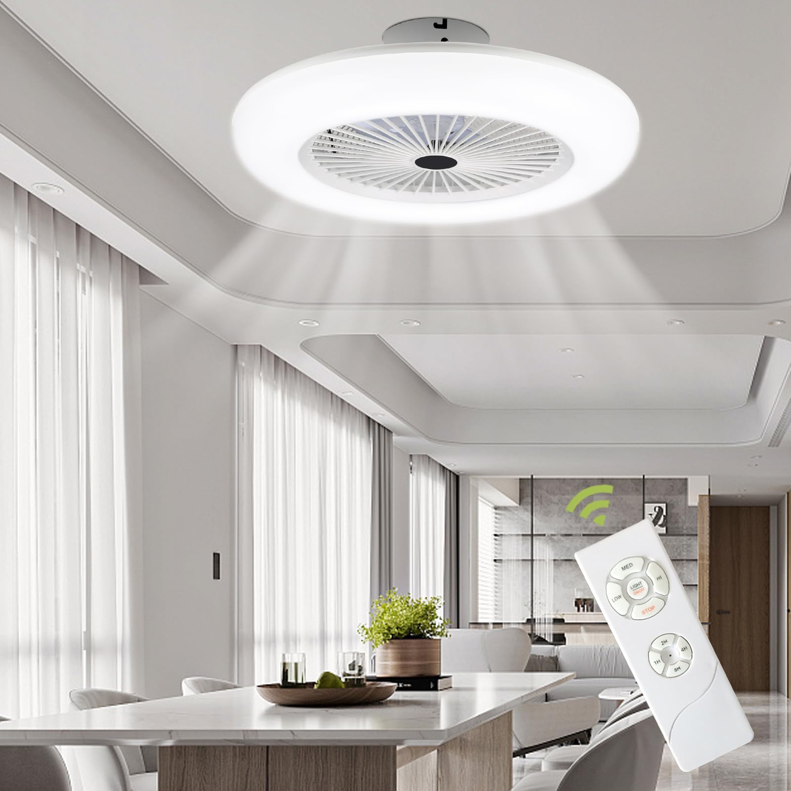 2 in 1 Deckenventilator mit Beleuchtung und Fernbedienung, Ø49 cm Smart RGB Lampe Mit Ventilator Für Wohnzimmer Schlafzimmer, 3 Farbtemperatur, 6 Geschwindigkeiten, Timer Sommer-Winterbetrieb