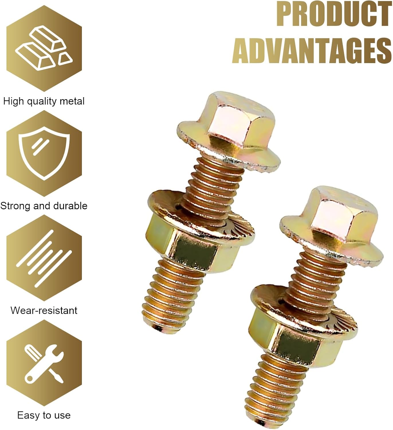 10 PCS M8 Car Exhaust Manifold Bolts, Anti-slip Sealing Flange Bolt and Nut Kit, Rust-proof Hexagonal Retaining Screw Hardware Set, Universal Fastener Replacement for Cars (Gold)