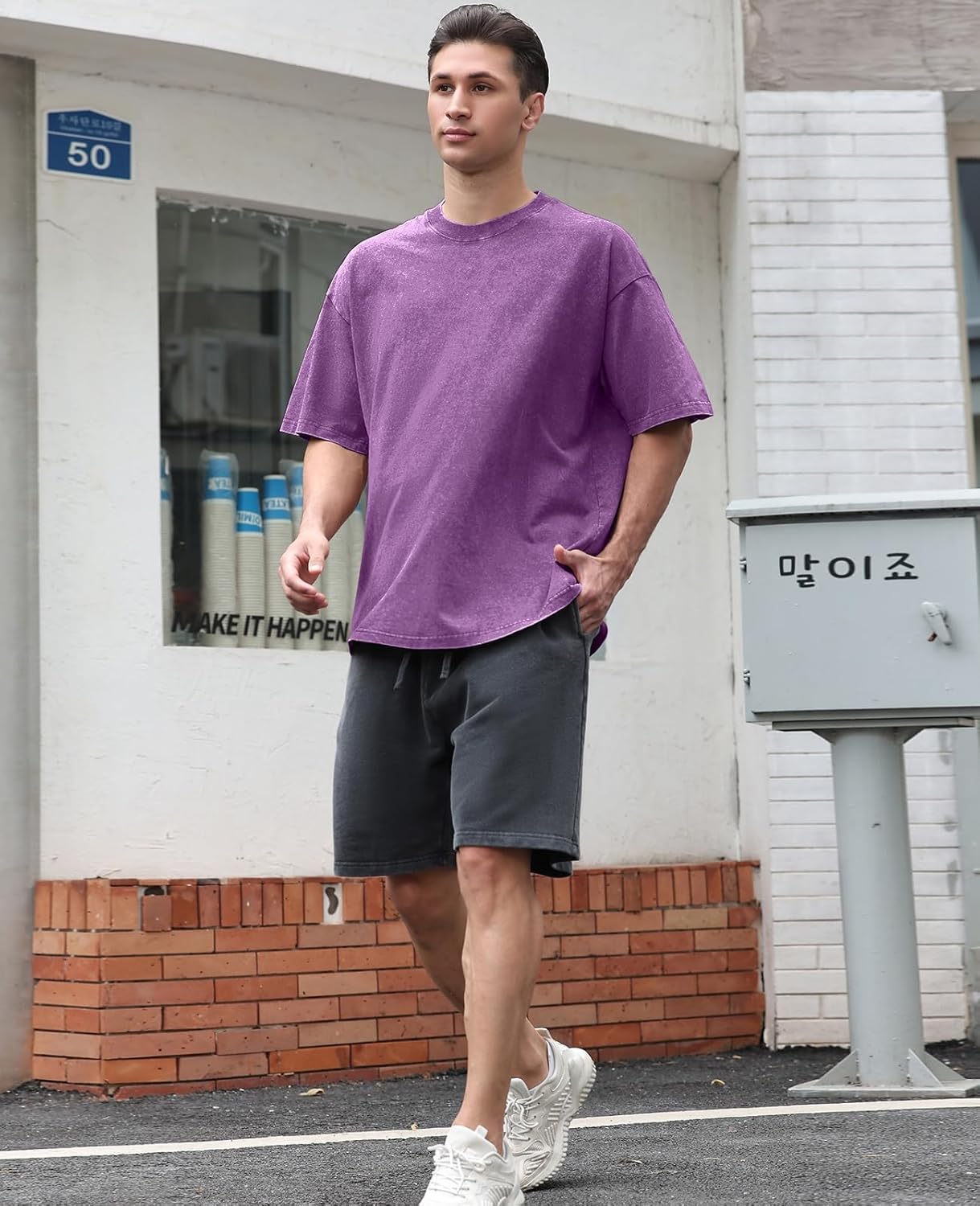 Men's Cotton T-Shirts Oversized Unisex Short Sleeves Casual Loose Wash Solid Basic Tee Tops - Image 2