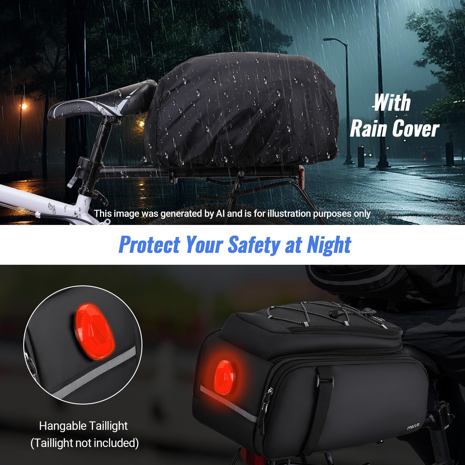 MOSISO Sac à Dos Vélo Arrière Étanche 15L, Bagage Arrière Vélo Électrique Convertissable, Sac à Main Vélo avec Housse de Pluie, Corde Élastique & Ceinture d'épaule pour Commuter Voyage Extérieur,Noir | Sac à dos convertible imperméable de 15 l avec housse