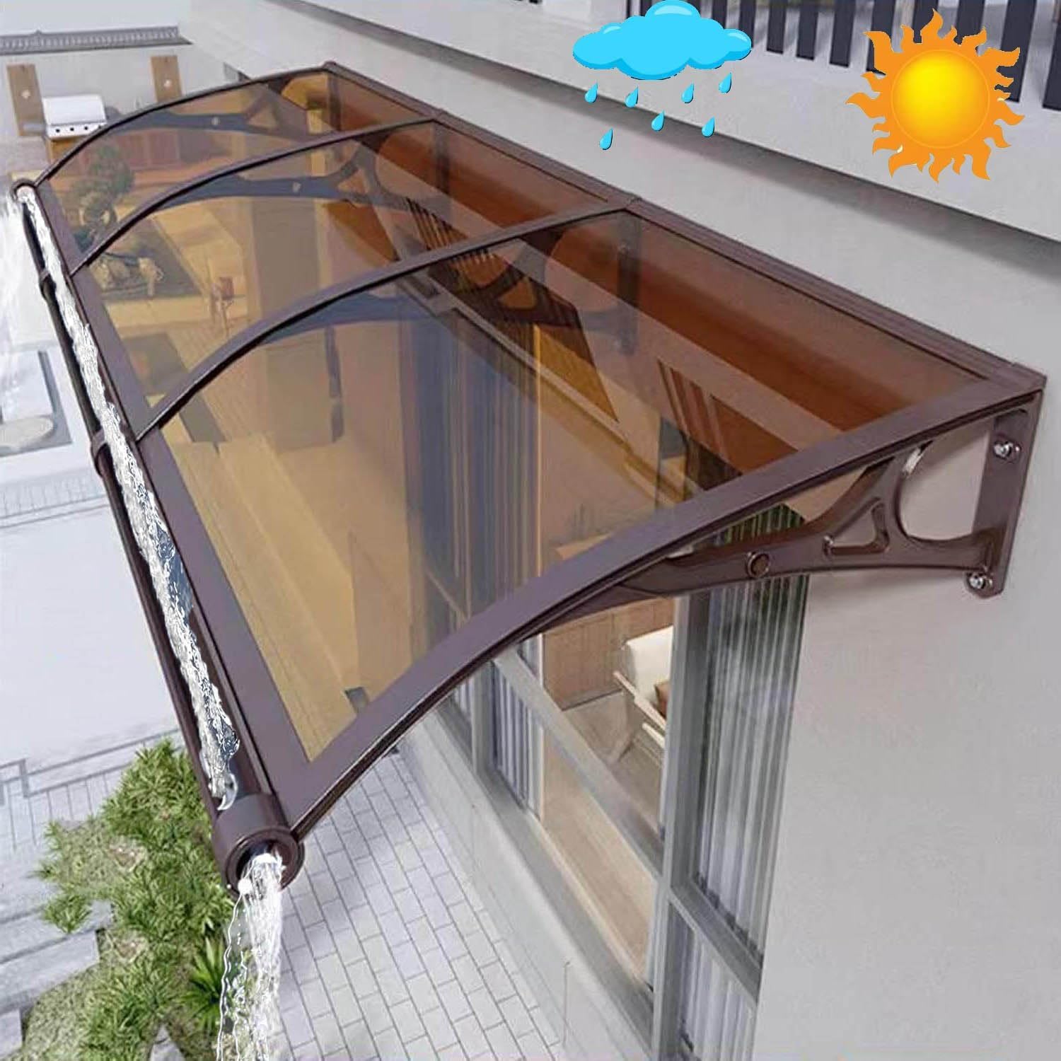 Auvent de porte polycarbonate 60x130 avec support aluminium et grand auvent de fenêtre extérieur