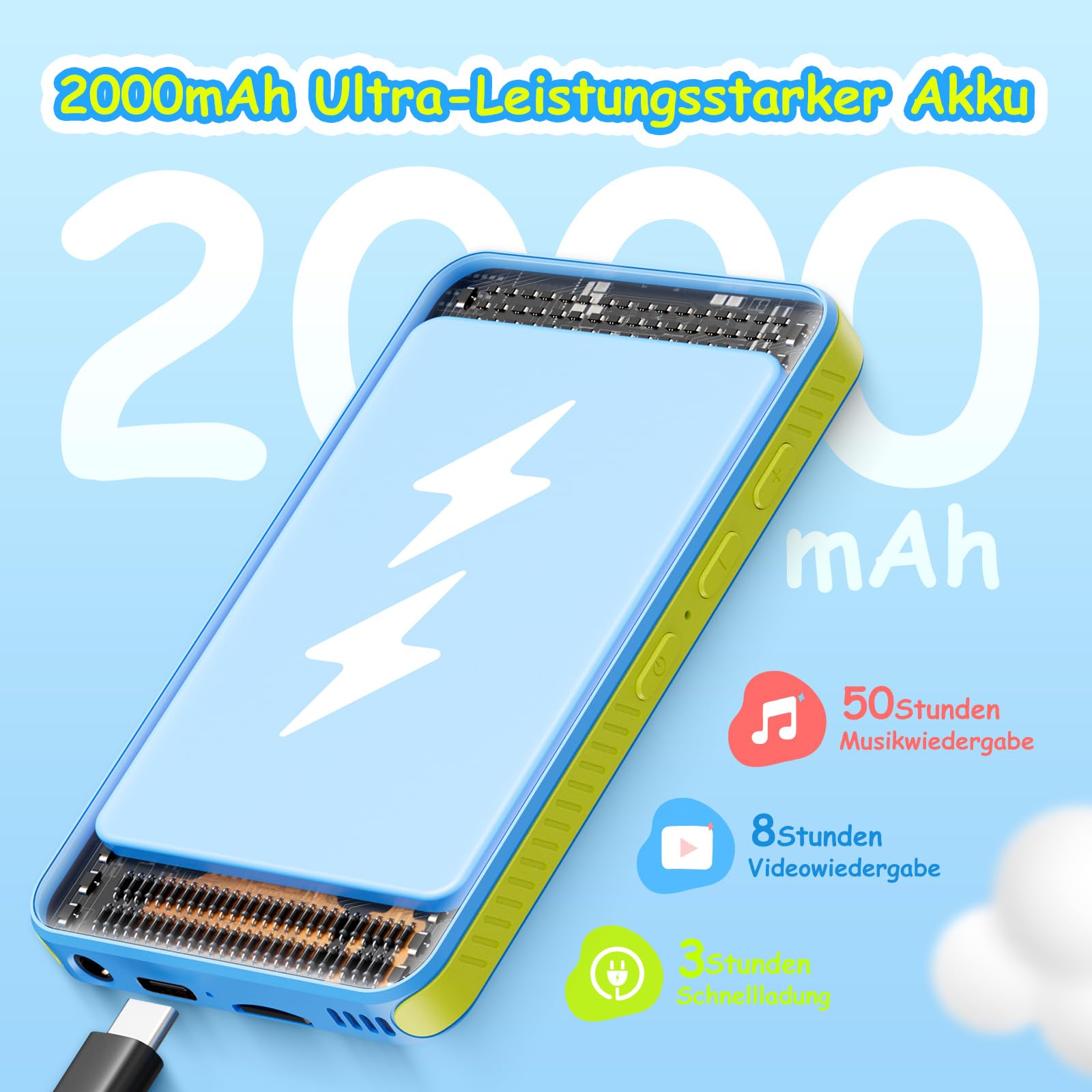 Lecteur MP3 128Go Bluetooth WiFi pour Enfant, Lecteur MP4 Android 13 écran Tactile 4 Pouces Batterie 2000mAh, Compatible Spotify, Pandora, Deezer, Audible, Play Store