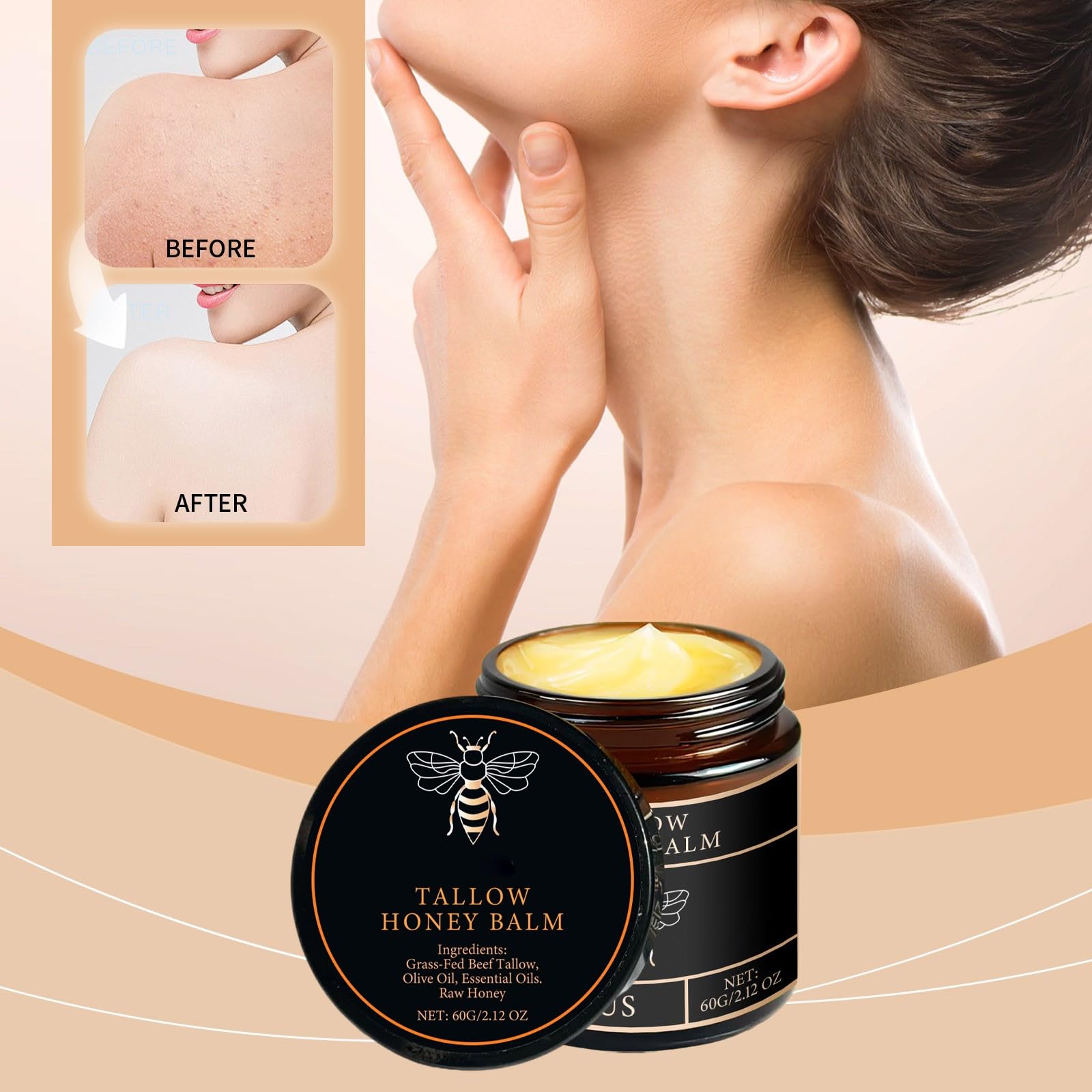 Beef Tallow and Honey Balm - Firming Moisturizing Cream, Hydrates and  Nourishes, Repairs Skin Barrier, Smooths and Softens Skin, Revitalizes  Skin's Vitality, 60g/2.12oz : Amazon.ca: Beauty & Personal Care