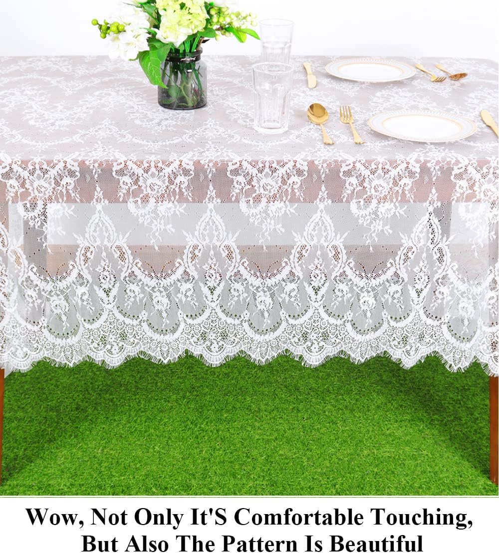 Pardecor Vintage Lace Tablecloth - 60x120-Inch Rectangle Boho Print Lace Overlay