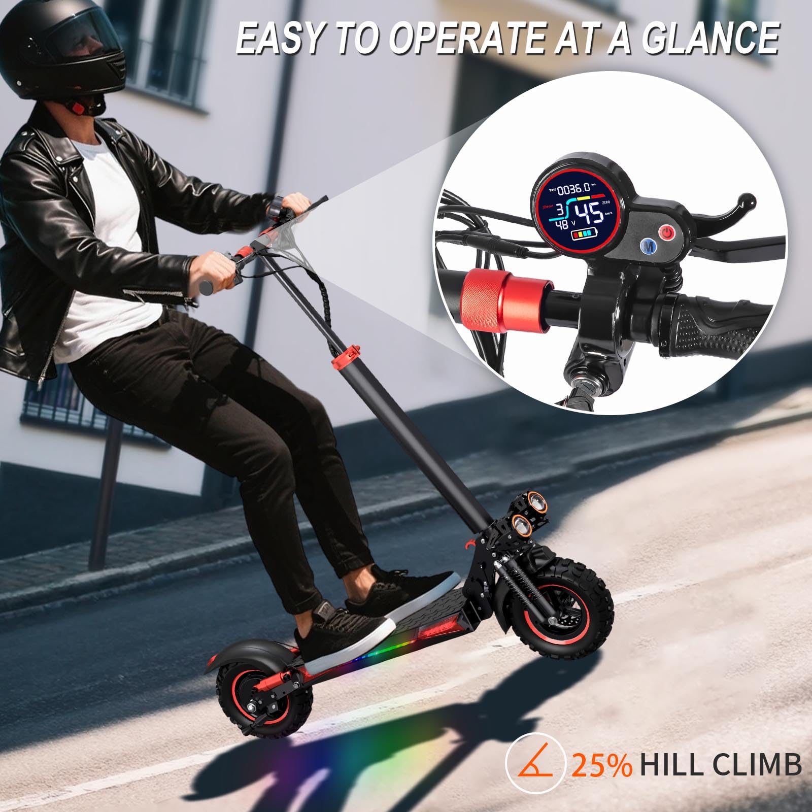 1600W Patinete Eléctrico Adultos Autonomía 45-55KM, 48V/18Ah Batería, Ruedas 10.5" Todoterreno Electric Scooter Doble Frenado Sistema Patinete Electrico Plegable de Aluminio Capacidad Carga 150kg