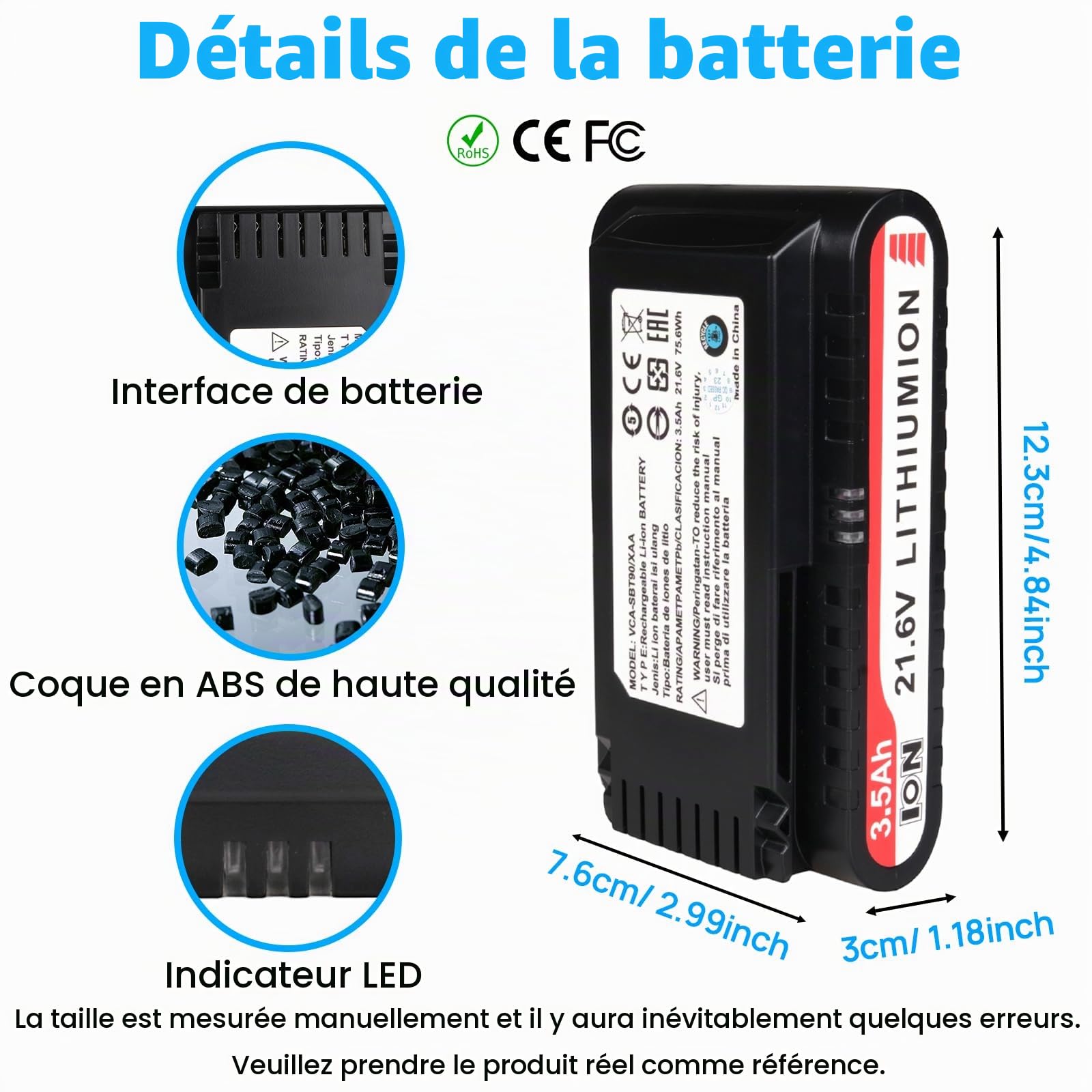 Batterie Compatible avec Samsung Jet 90 90+, Jet 70 75 75+, Jet 60 Series Aspirateurs sans Fil, Remplacement pour VCA-SBTA60, VCA-SBT90, VCA-SBT90/XAA, VCA-SBT90EB, 21,6 V 3500 mAh