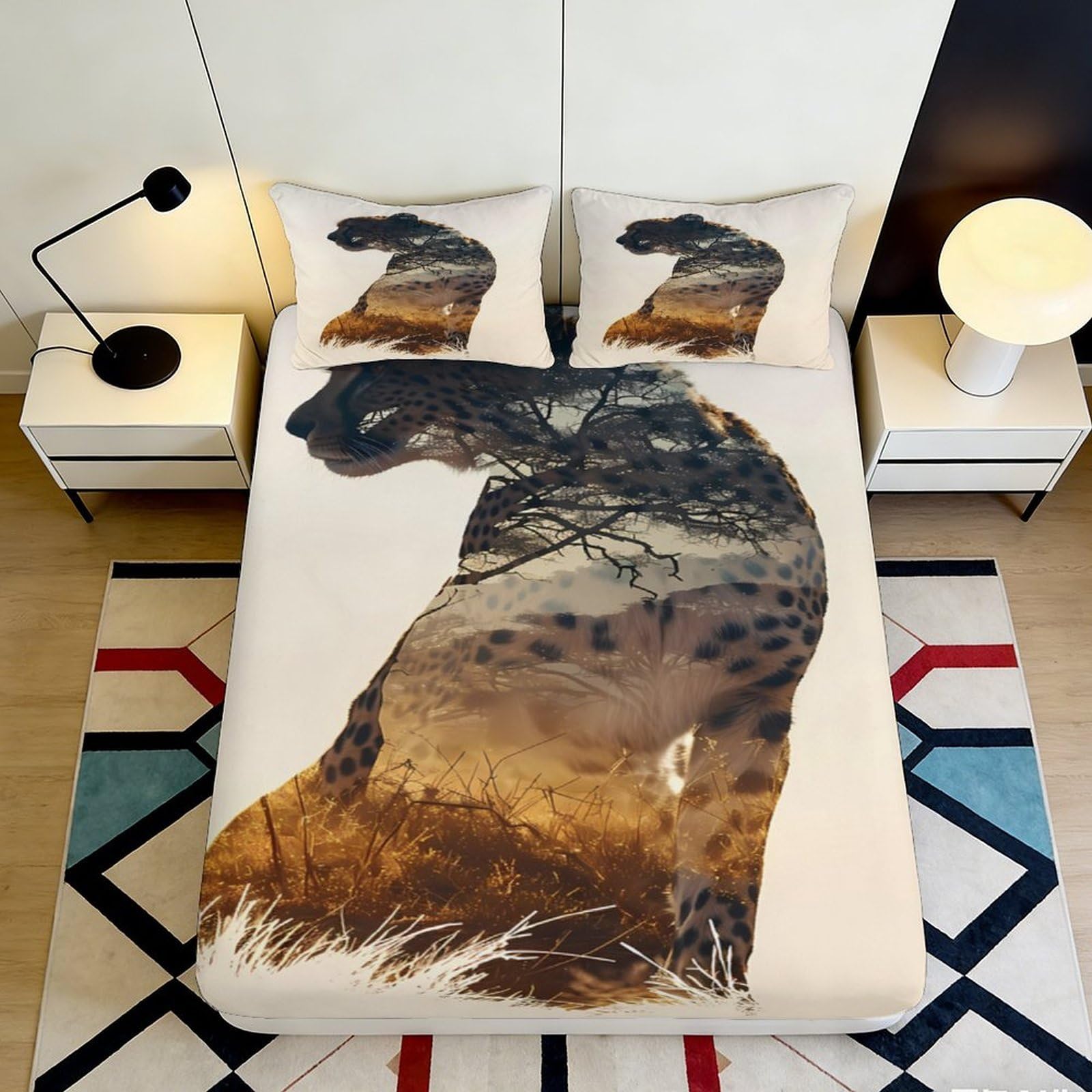 3D Printed Wolf Mountain Fitted Sheet Microfiber Soft Breathable Forest Sunset Mattress Cover for Bedroom Dorm Decor 90x200x25cm