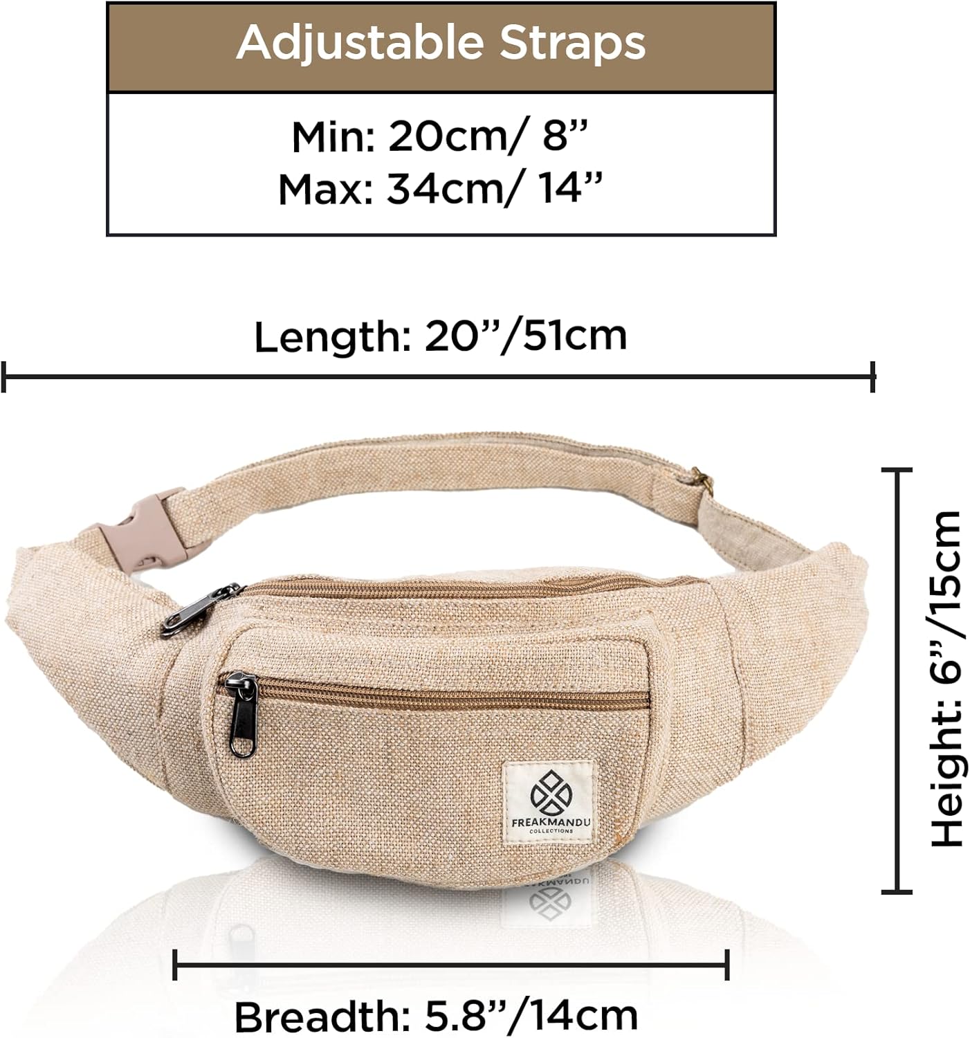 Freakmandu Eco-Friendly Boho Hippie Style Hemp Fanny Pack White Hip Waist Bag for Hiking Running Jogging (Nirvana) - Image 3