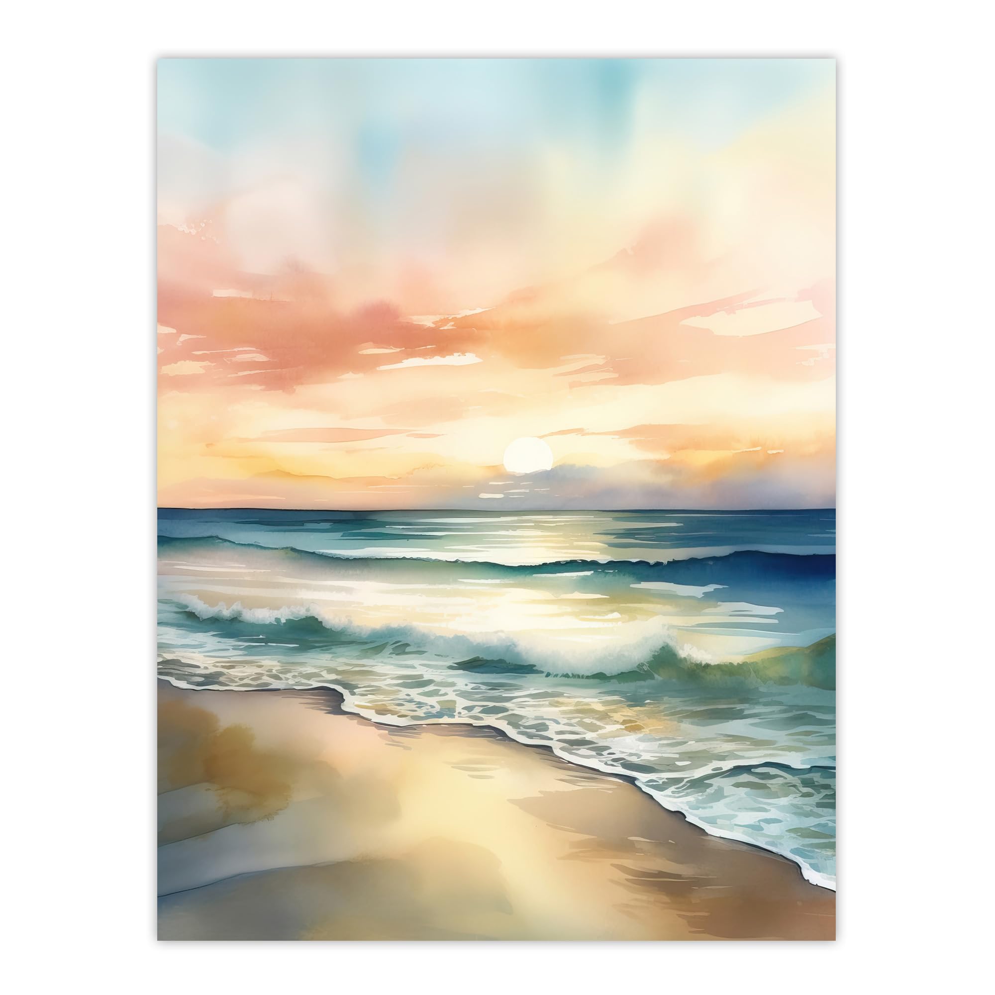 Artery8 W24 x H32 inch Seascape Poster - Scarlet Sky Sunset Wall Art Print