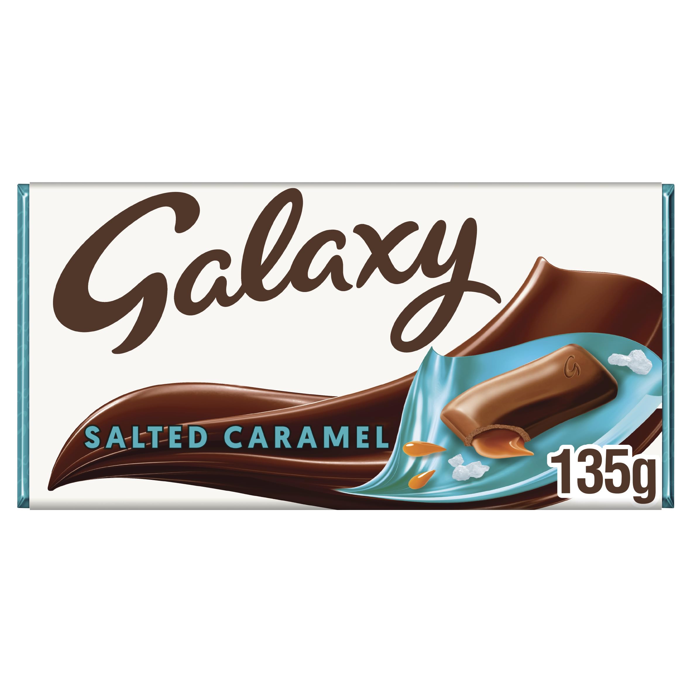 Galaxy Salted Caramel Chocolate Sharing Bar 135g, A Large Block of Smooth Milk Chocolate with Salt & Caramel Pieces, for Gifting, Snacking, Big Nights In, Picnics & Much More