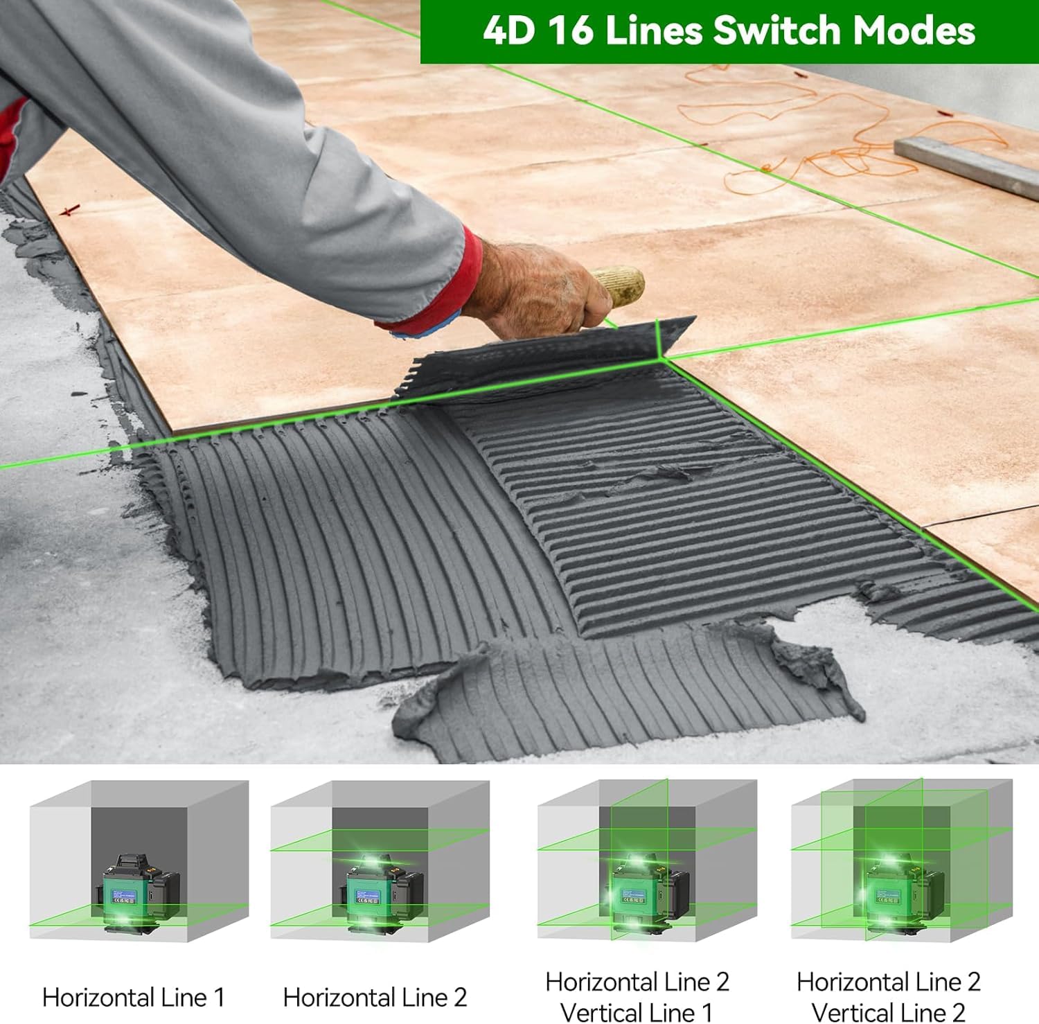 Livella Laser Autolivellante 16 Linee, 4 X 360 °Livello Laser Autolivellante Verde, 2 x Batterie, Autolivellante, Supporto rotante, Telecomando, Base Magnetica