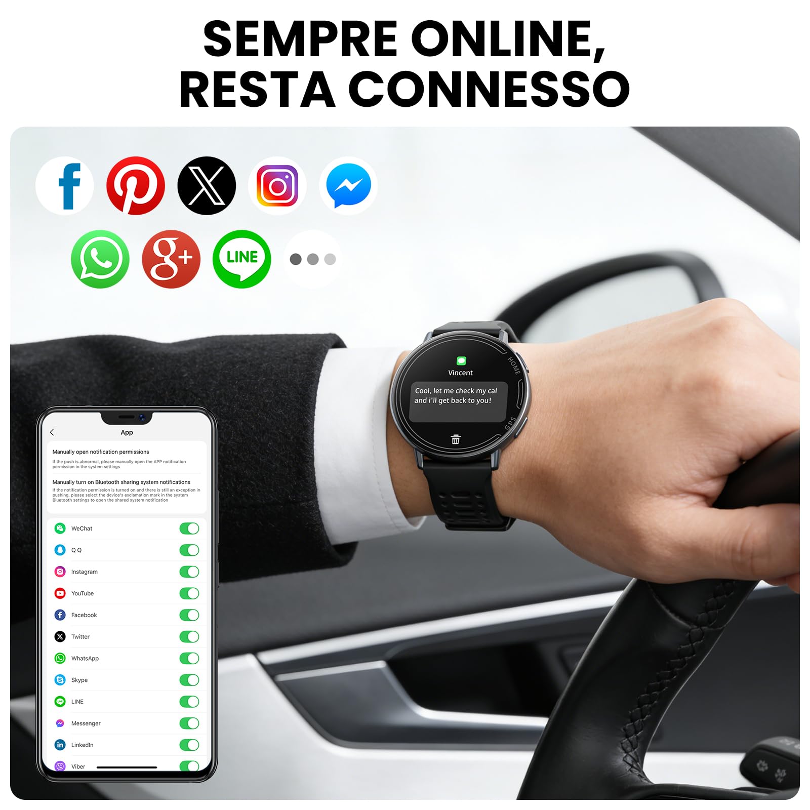 Orologio intelligente GPS per uomini e donne, schermo HD da 1,39 pollici, supporto per le chiamate, diverse modalità di movimento, compatibile con Android e iOS (Nero)