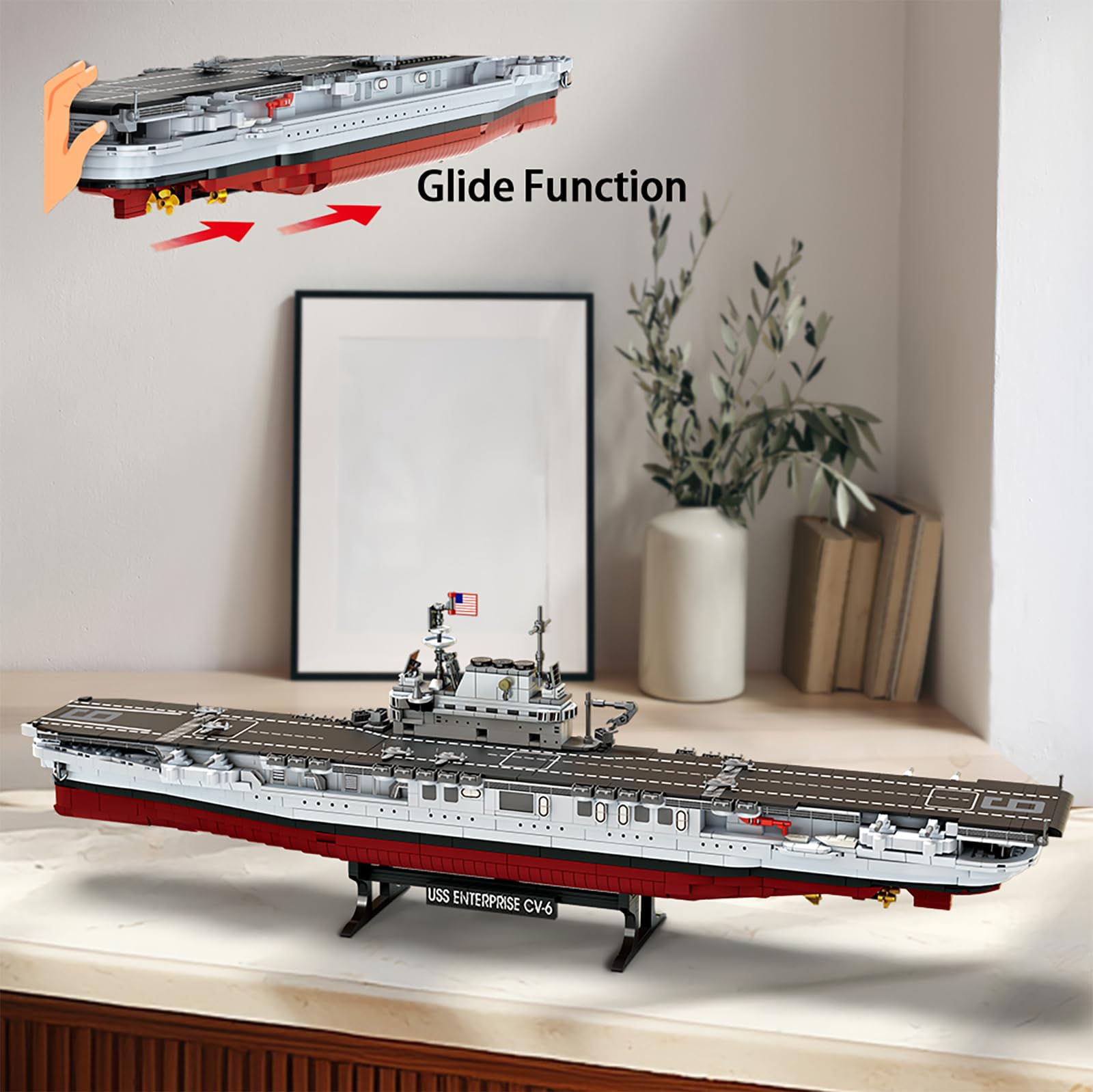 muuchuu Set de bloques de construcción de acorazados militares para adultos, kit de modelo de buque de guerra USS CV-6 Enterprise con soporte de exhibición, grandes embarcaciones técnicas de la
