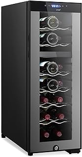 NutriChef Wine Fridge - 18 Bottle Wine Cooler Refrigerator, Red and White Wine Chiller, Dual Zone Digital Temp. Control, A...
