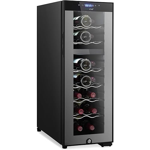 Nutrichef 18 Bottle Wine Fridge | Dual Zone Wine Chiller | Adjustable Temperature 41°F to 64°F | Ultra Quiet Operation | Wine Cooler For Home, & Office | Free Standing 32x11x26 IN (Black)
