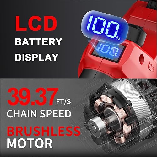 Miniatura 3 de Sierra de cadena eléctrica inalámbrica de 21 V, potente motosierra sin escobillas de 12 pulgadas para cortar madera, podar árboles y mucho más