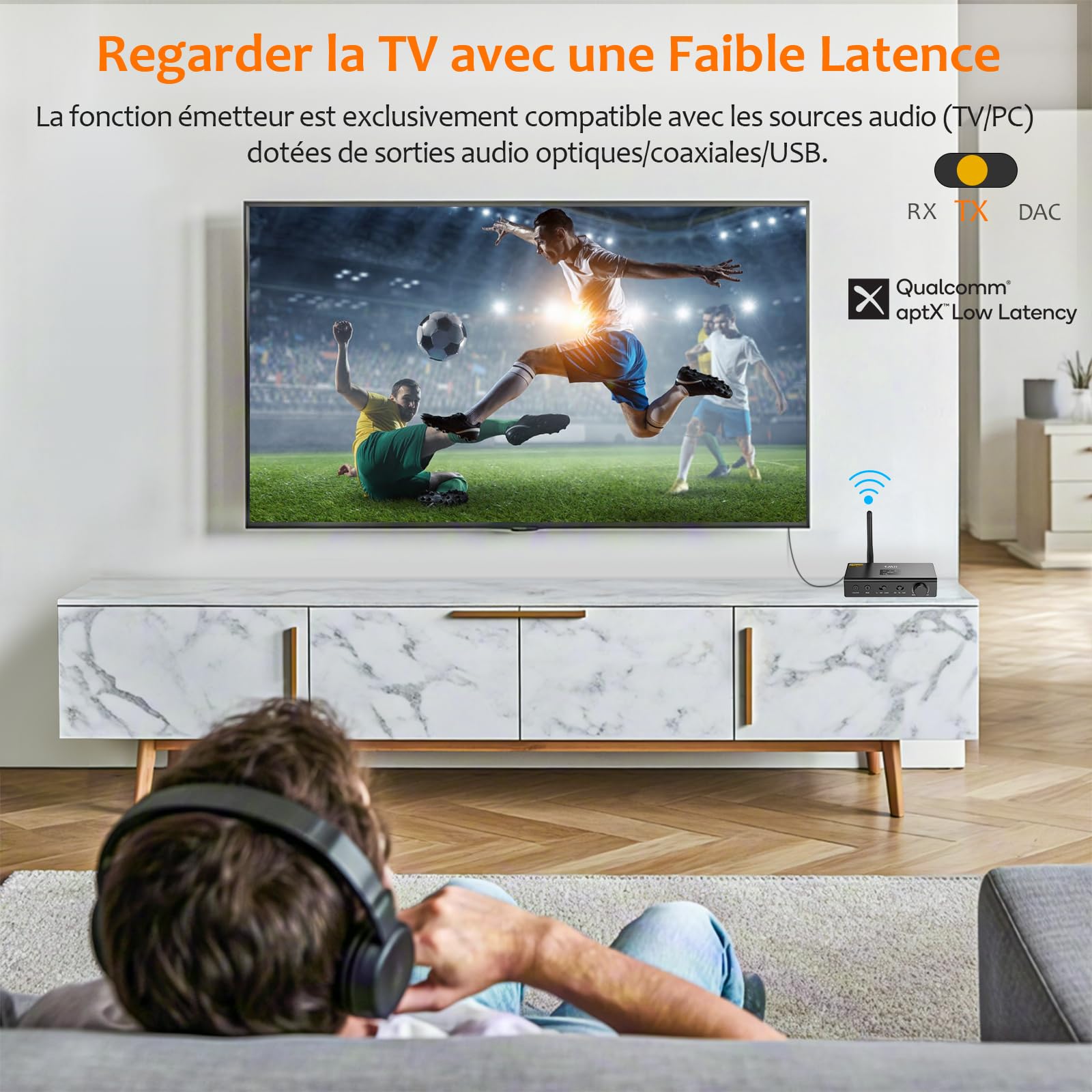 1Mii DS700 LDAC Transmetteur Récepteur Bluetooth avec DAC Audiophile | HiFi Adaptateur Audio sans Fil pour TV/Chaîne Stéréo, aptX HD/LL, Diffusion vers Stéréo Domestique Vintage/Casques Bluetooth