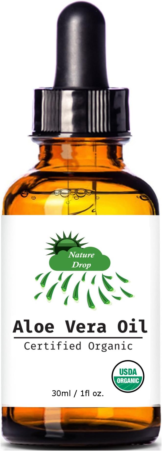 USDA Organic Aloe Vera Oil - 1 oz - 100% pure, Vitamin C, E, B, allantoin, minerals, proteins, polysaccharides, enzymes, amino acids and beta-carotene.