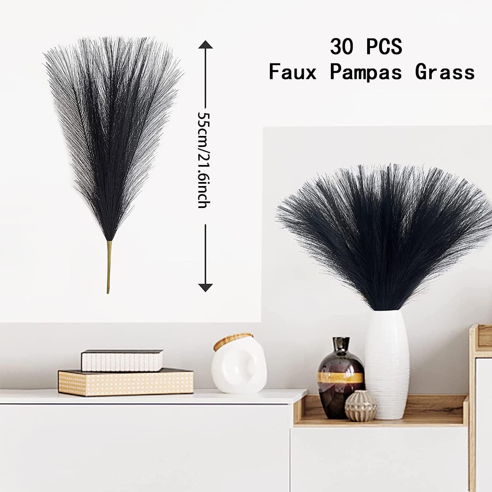 30 Stück Künstliches Schwarzes Pampasgras 55,9 Cm - Deko Für Zuhause, Hochzeit, Boho