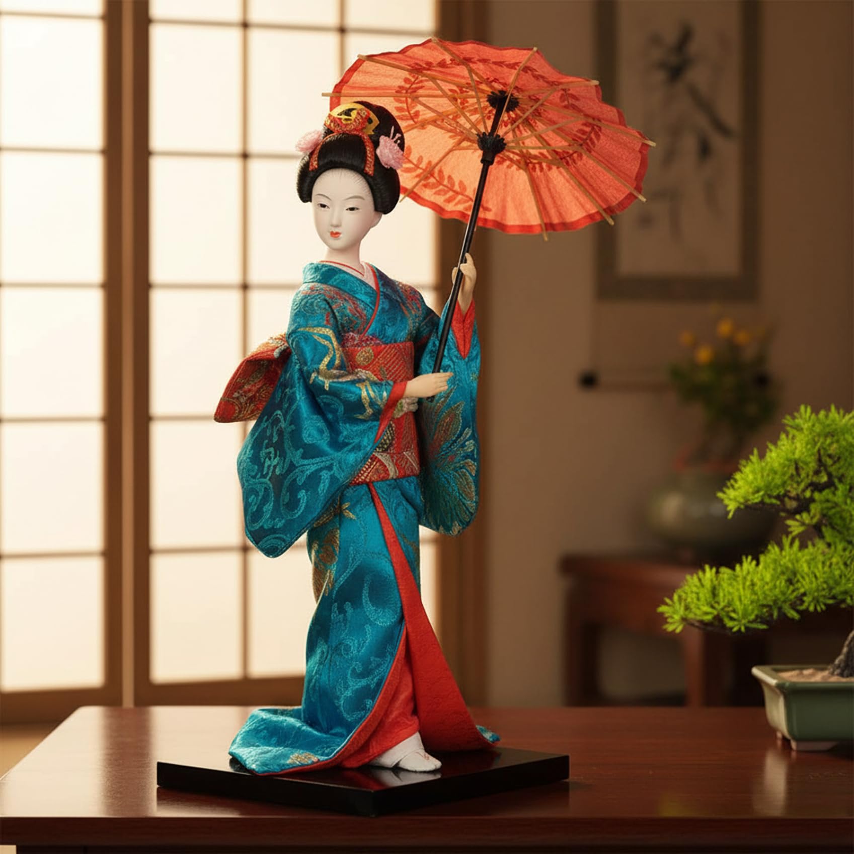 Latemeia Japanese Doll - 12 Inch Handcrafted Geisha Figurine in Kimono, Traditional Asian Decor for Home Display, Style-2, Japanese Doll, Figurines