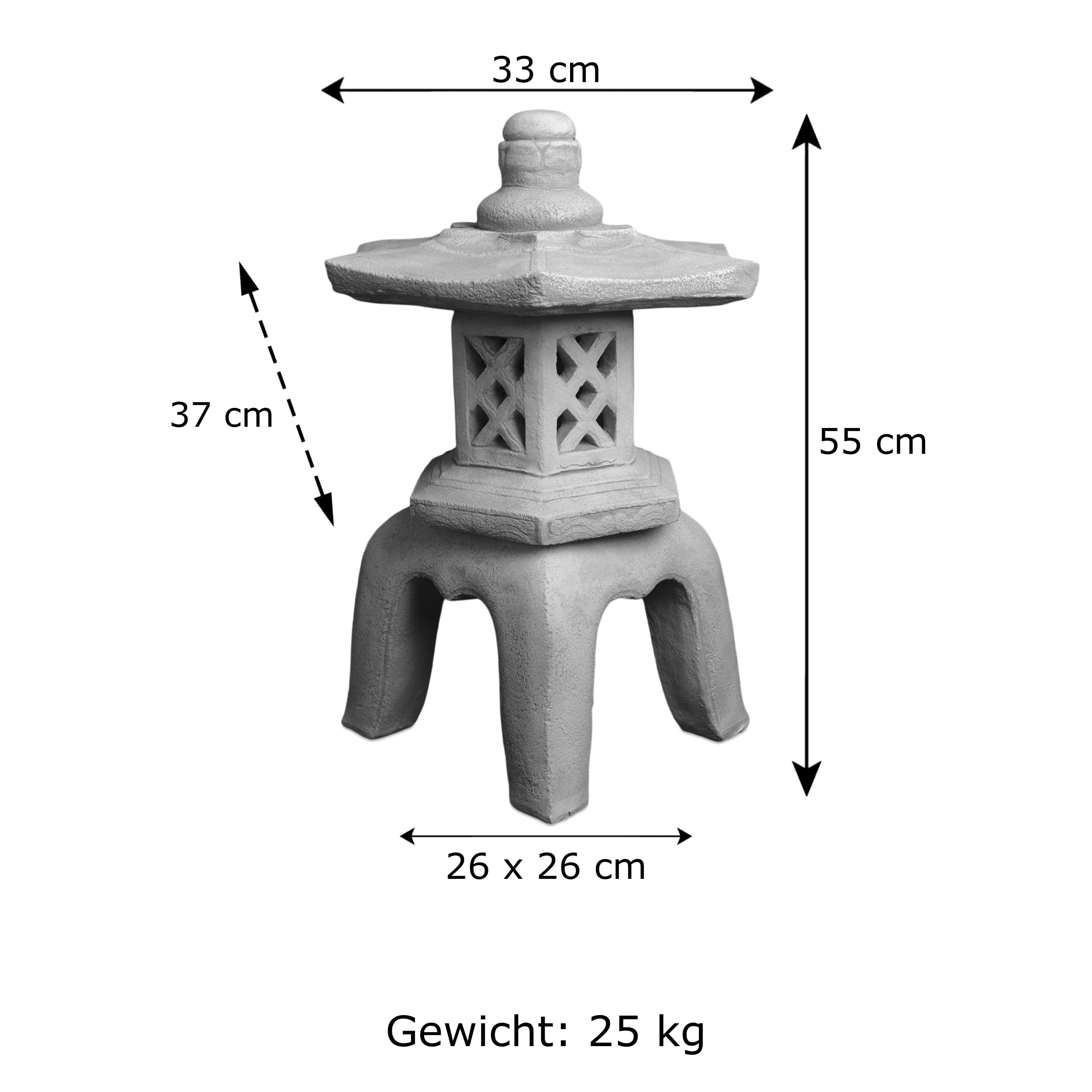 gartendekoparadies.de Yukimi Japanische Steinlaterne aus Steinguss, Grau, Frostsicher für Außenbereich, H. 55 cm, 25 kg
