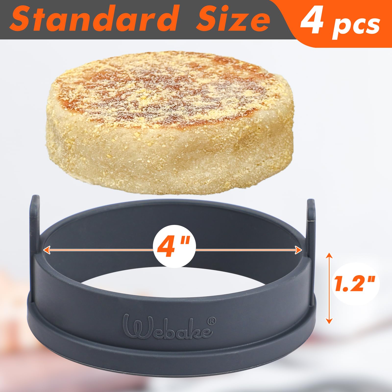 Webake Silikonowe pierścienie do Crumpet 4 sztuki 10 cm, foremka do jajek i naleśników, pierścienie do jajek, foremka do Crumpet, jajka do Crumpet