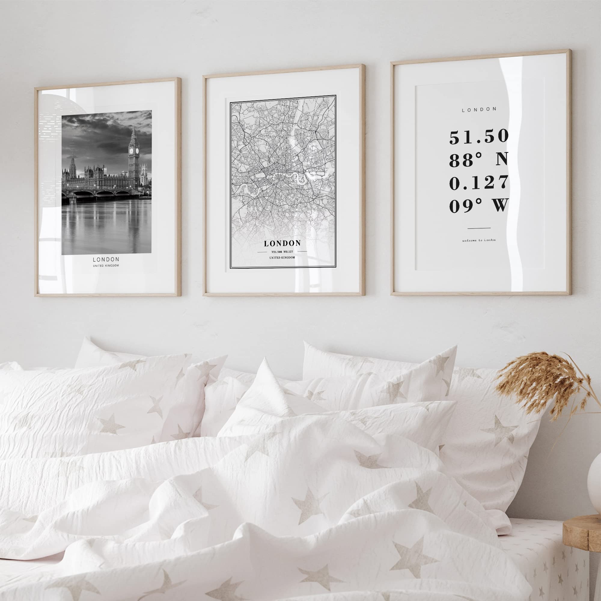 Dear Mapper London United Kingdom View Abstract Road Modern Map Art Minimalist Painting Black and White Canvas Line Art Print Poster Art Print Poster Home Decor (Set of 3 Unframed) (12x16inch)