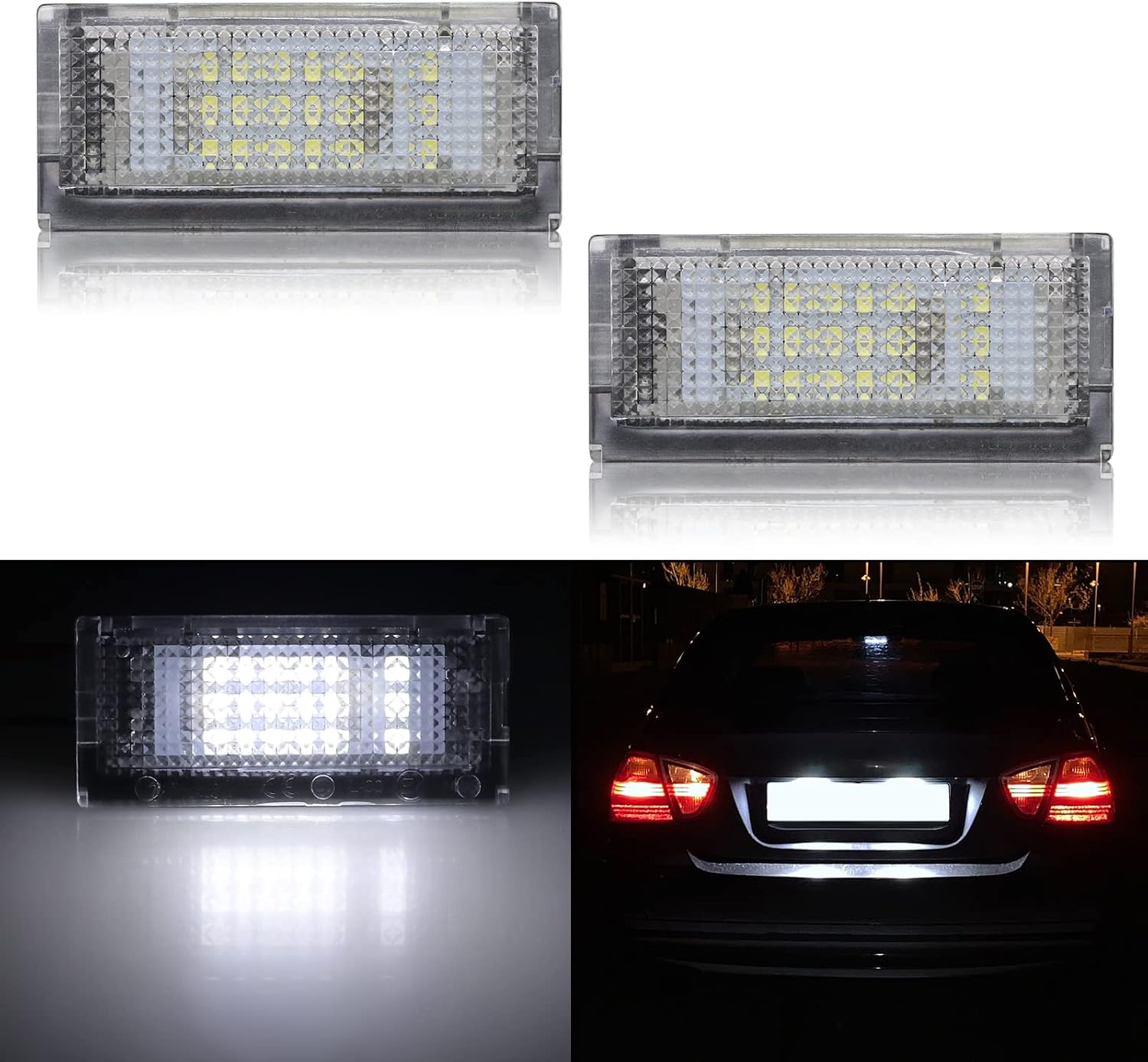 LED License Plate Lights Replacement for 3 Series E46 4D Sedan/ E46 5D Touring 1998-2005 318i, 320i, 323i, 325i, 328i, 330i, Rear Number Bumper Tag Lamp Replace OE 51138236269, 51138236854