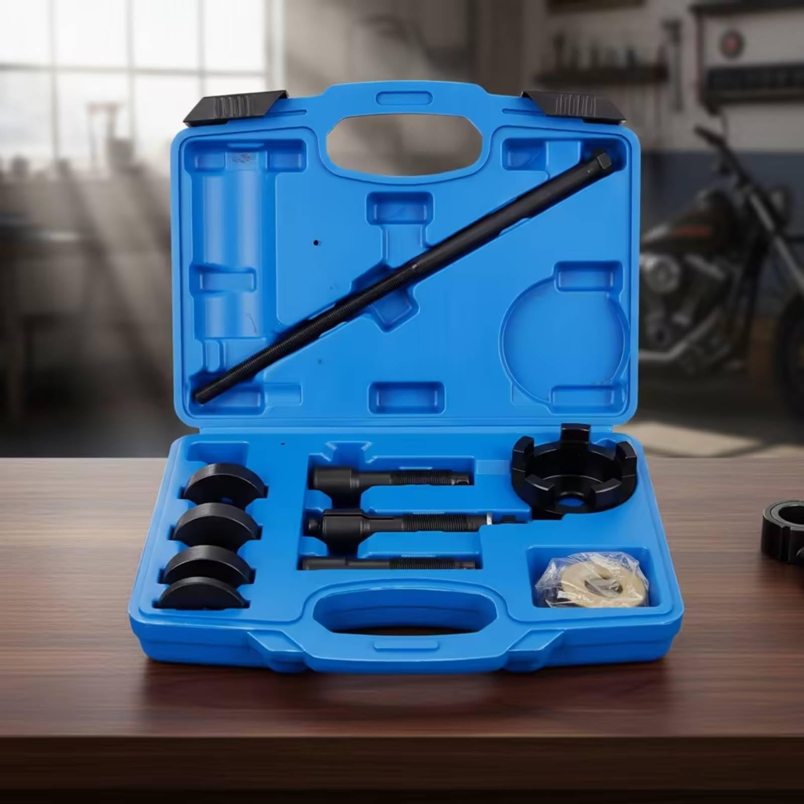 perfeclan Extractor de Rodamientos de Motocicleta Juego Completo para Bujes de Rueda Varilla de Tracción y Componentes Acero al Carbono Caja con Asa Integrada