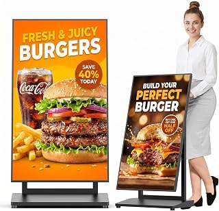 43 Zoll Digitaler Kundenstopper, 800 nits Digital Signage Display Kiosk LCD, Android 14, 4+64GB, App/Cloud/CMS Control, Ethernet/USB/HDMI/WiFi, für Food Trucks, Restaurants, 1 Stück
