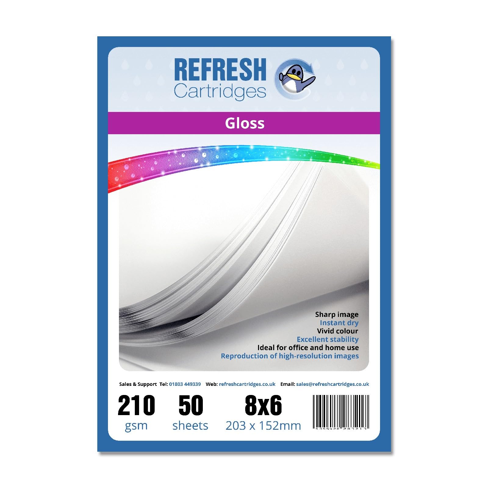 Refresh Cartridges Gloss 8x6" Professional Inkjet Photo Paper 210gsm - 50 Sheets