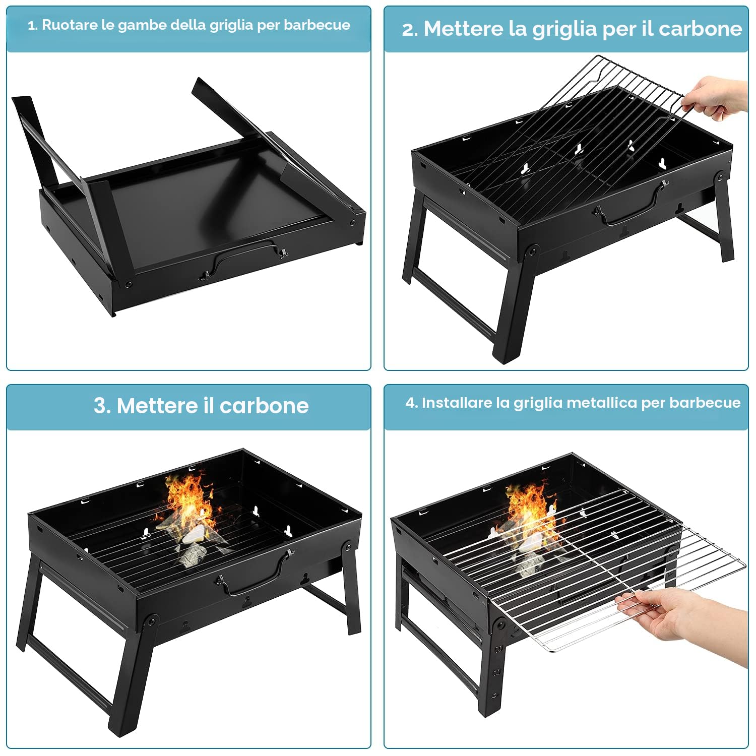 Uten - Griglia a carbone, barbecue pieghevole portatile leggera, affumicatore, M