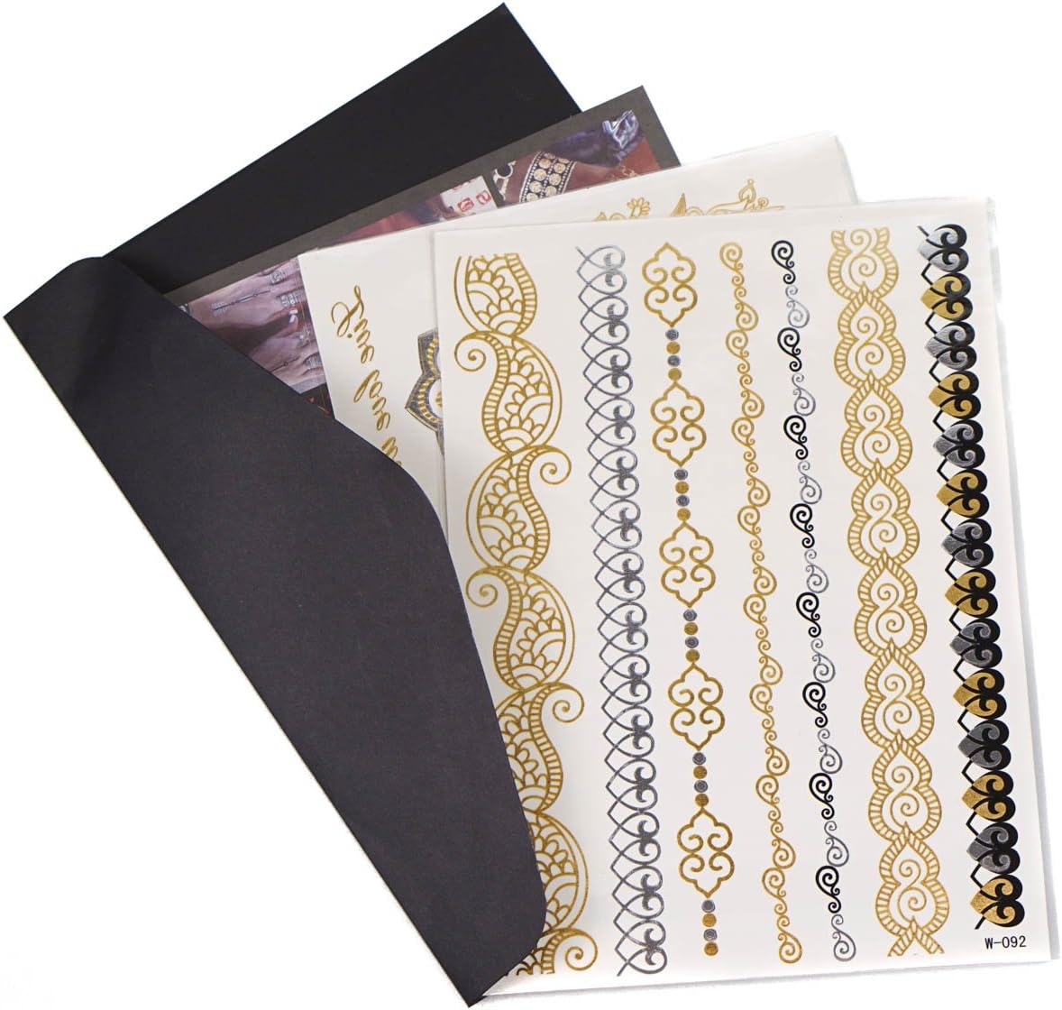 Metallic Temporary Tattoo Gold Silver and Black Premium Festival Boho Henna Body Choker Jewellery Tattoo Set Ladies Body Art By LA Shimmer Malibu x2 Sheets
