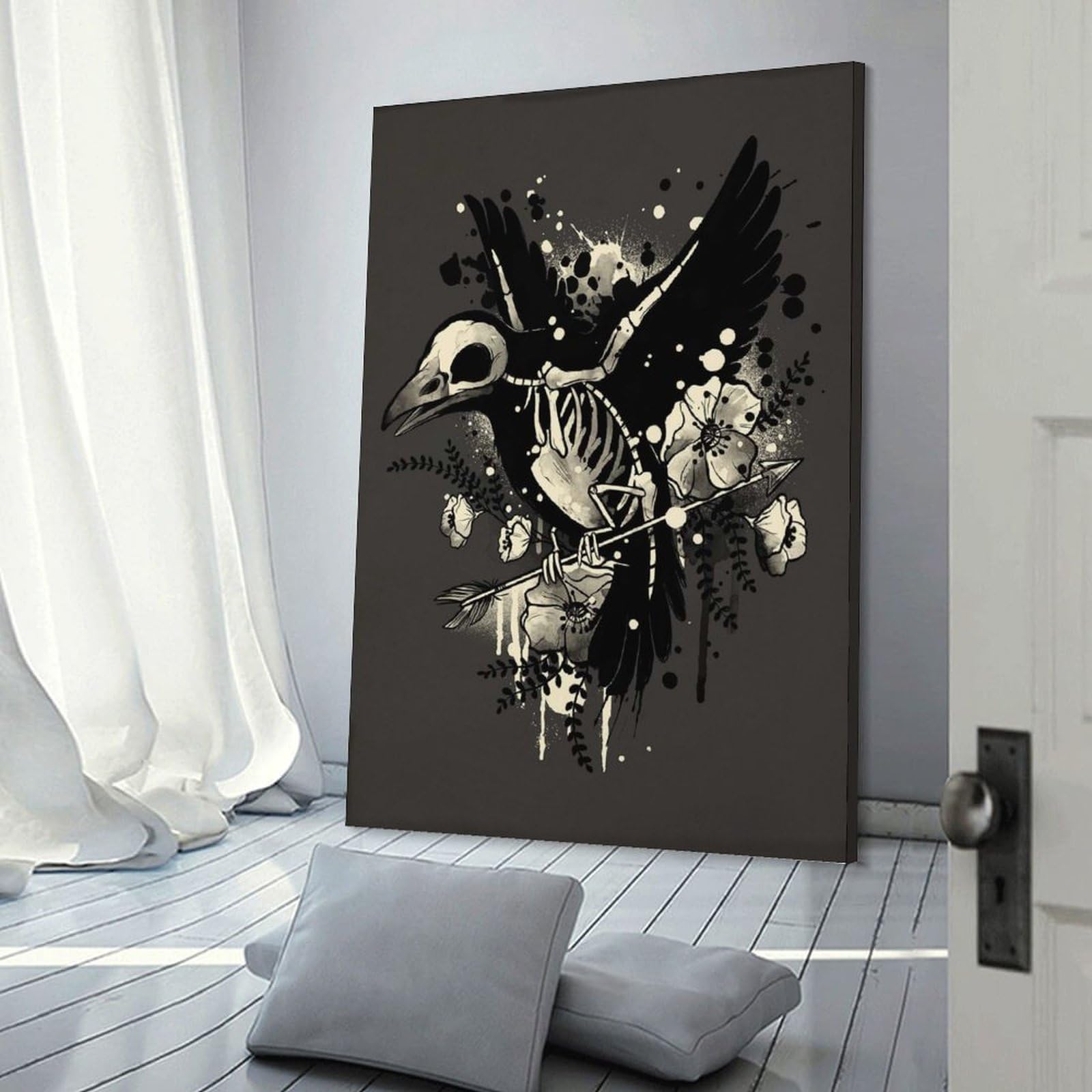 Junmoney Frame-Raven Bones Raven Bones Home Decor Wall Art, 20X30inch(50X75cm), For Apartment Walls, Studios Or Work Areas, Decorative Canvas Decor For Home Updates