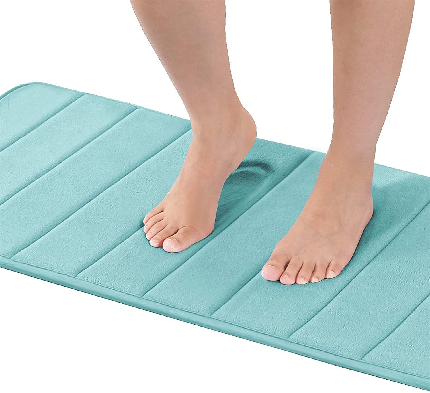 FASCINATDECO Memory Foam Bathroom Rug, Non-Slip Bath Mat, Soft Absorbent Bathroom Carpet, Machine Washable Thick Bath Rug for Tub Shower Bath Room Toilet Floors (Aqua,120 x 43 cm)