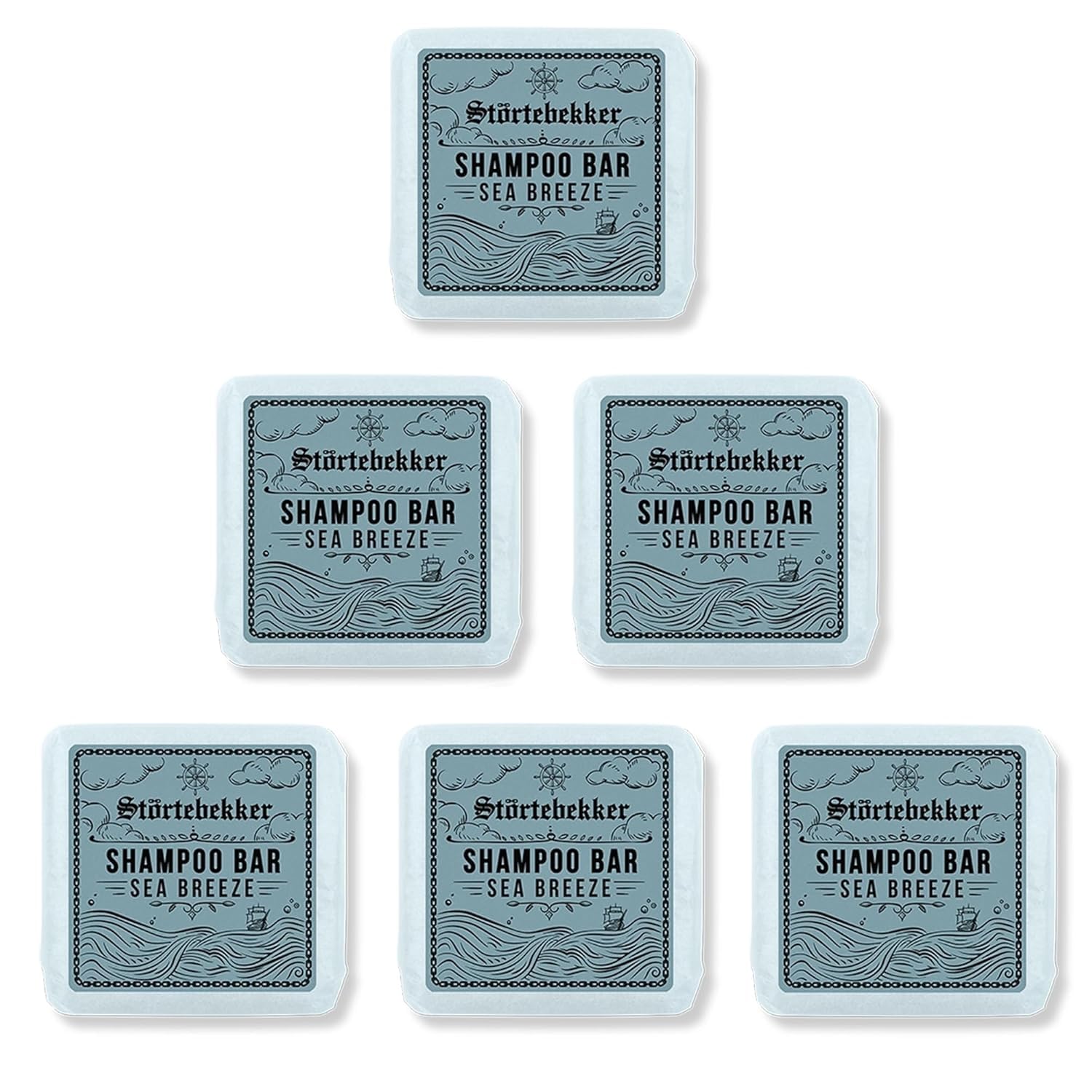 Störtebekker® Champú Premium Bar Sea Breeze (6 unidades) – Champú sólido para hombre y mujer – Jabón de ducha 3 en 1 para hombres, para cabello, cara, cuerpo, champú hidratante – vegano, hecho a mano