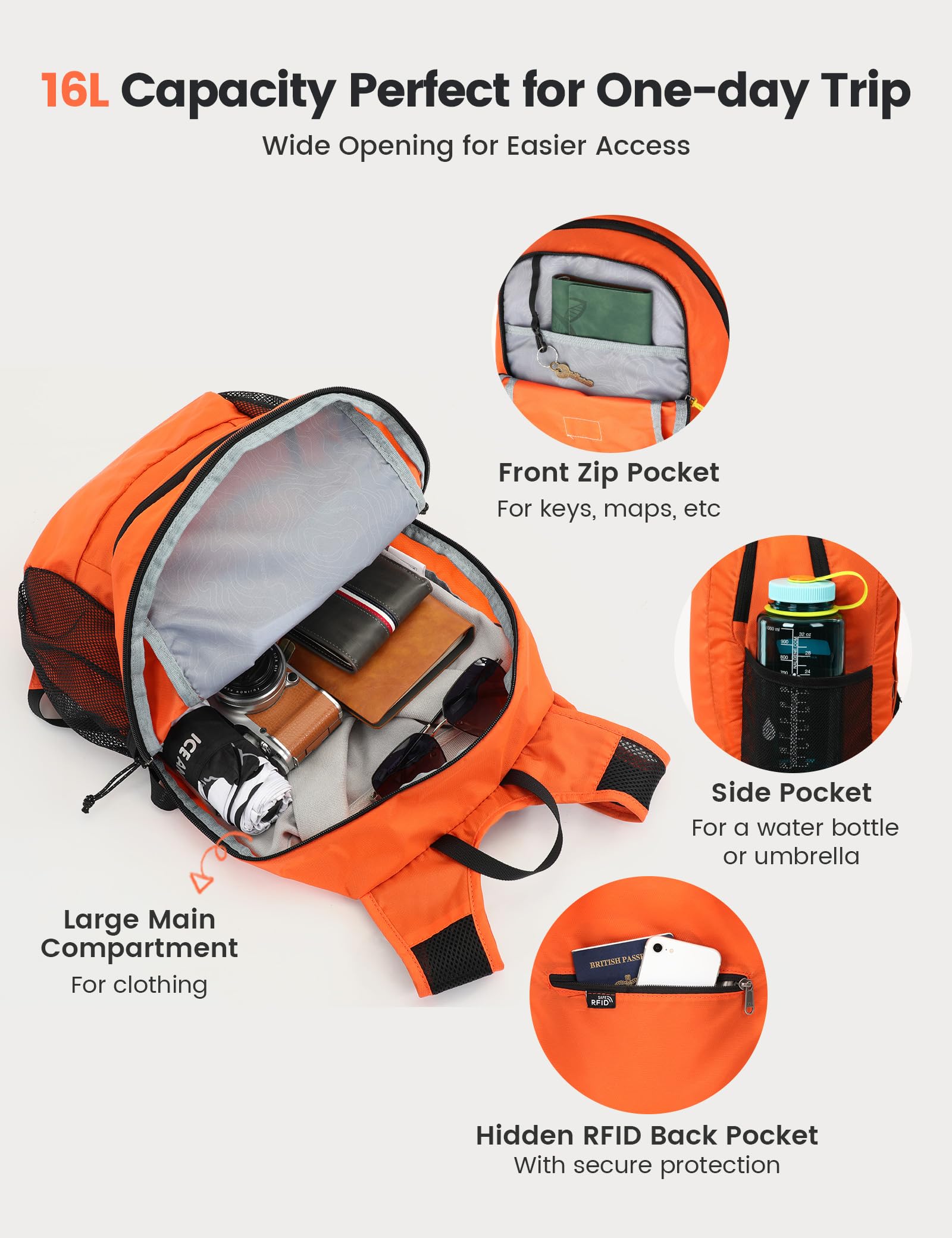 SKYSPER ISHELL16 Zaino Ultraleggero Pieghevole Antivol | 16L Unisex - Trekking, Viaggio & Campeggio