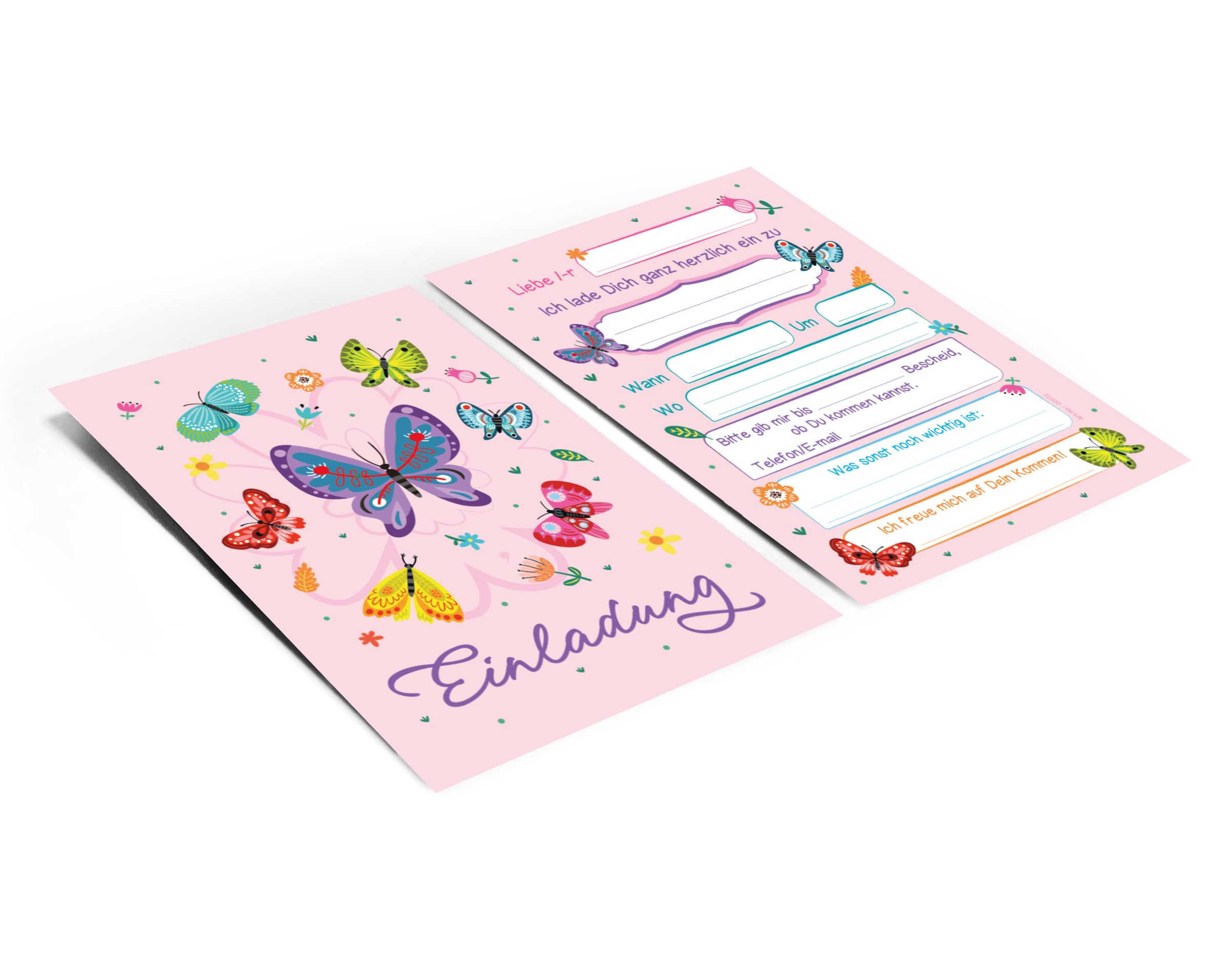 NHYDZSZ 12 biglietti di invito per il compleanno dei bambini, per ragazze, farfalle, inviti di compleanno, per ragazze, per feste di compleanno