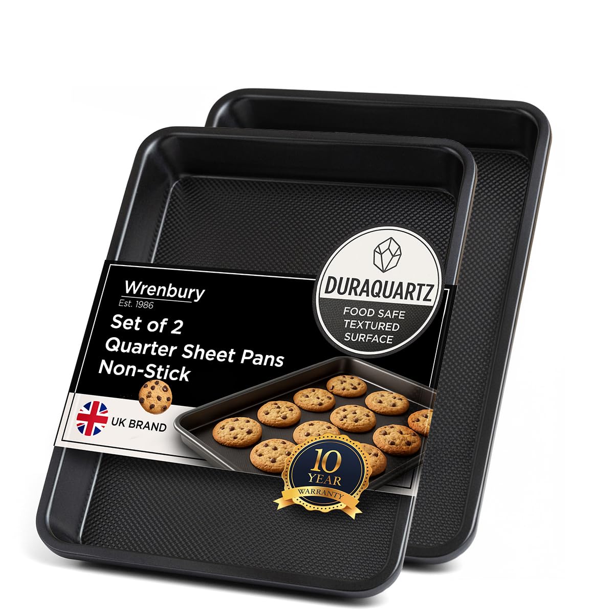 Wrenbury Traybake Tin Set of 2 - Carbon Steel DuraQuartz Textured Non-Stick Flapjack Tray - Focaccia Baking Pan - 32 x 22cm - Oven Safe 230°C