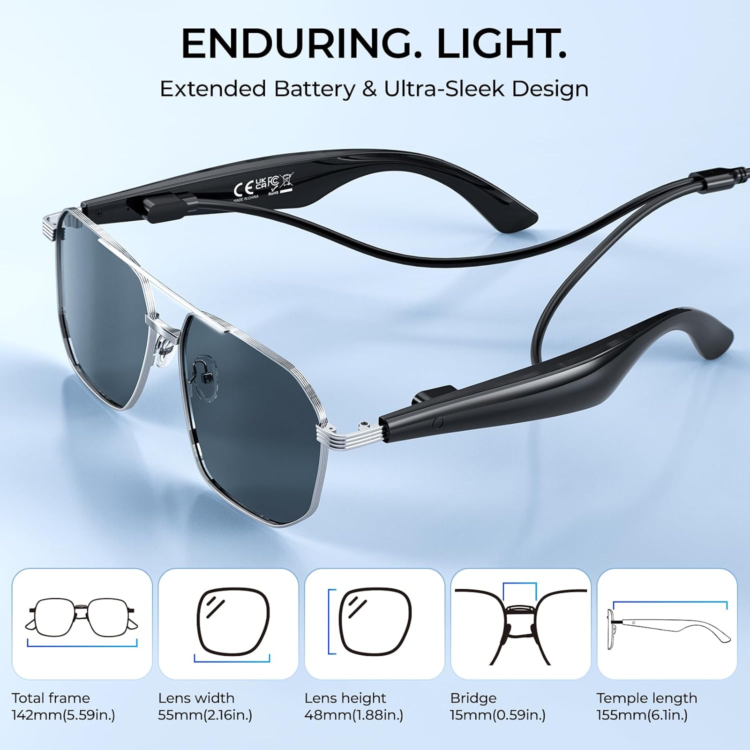 Smart AI Glasses with 100+ Language Translation, Bluetooth 5.4 Glasses with Chat GPT, Blue Light Filtering Lenses with Lightweight Metal Frame Sunglasses, Smart Glasses for Men Women Travel Business