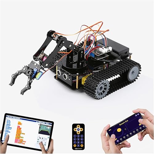 ACEBOTT ESP32 Smart Tank Arm Robot Car, 4WD Movimiento Omnidireccional Control Remoto Compatible con Arduino IDE, Proyecto de Programación