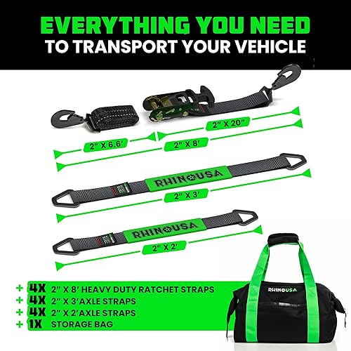 Miniatura 4 de Rhino USA - Kit de amarre resistente para vehículos, resistencia mínima de 10,000lb, incluye 4 correas reforzadas con ganchos de presión de 2x96