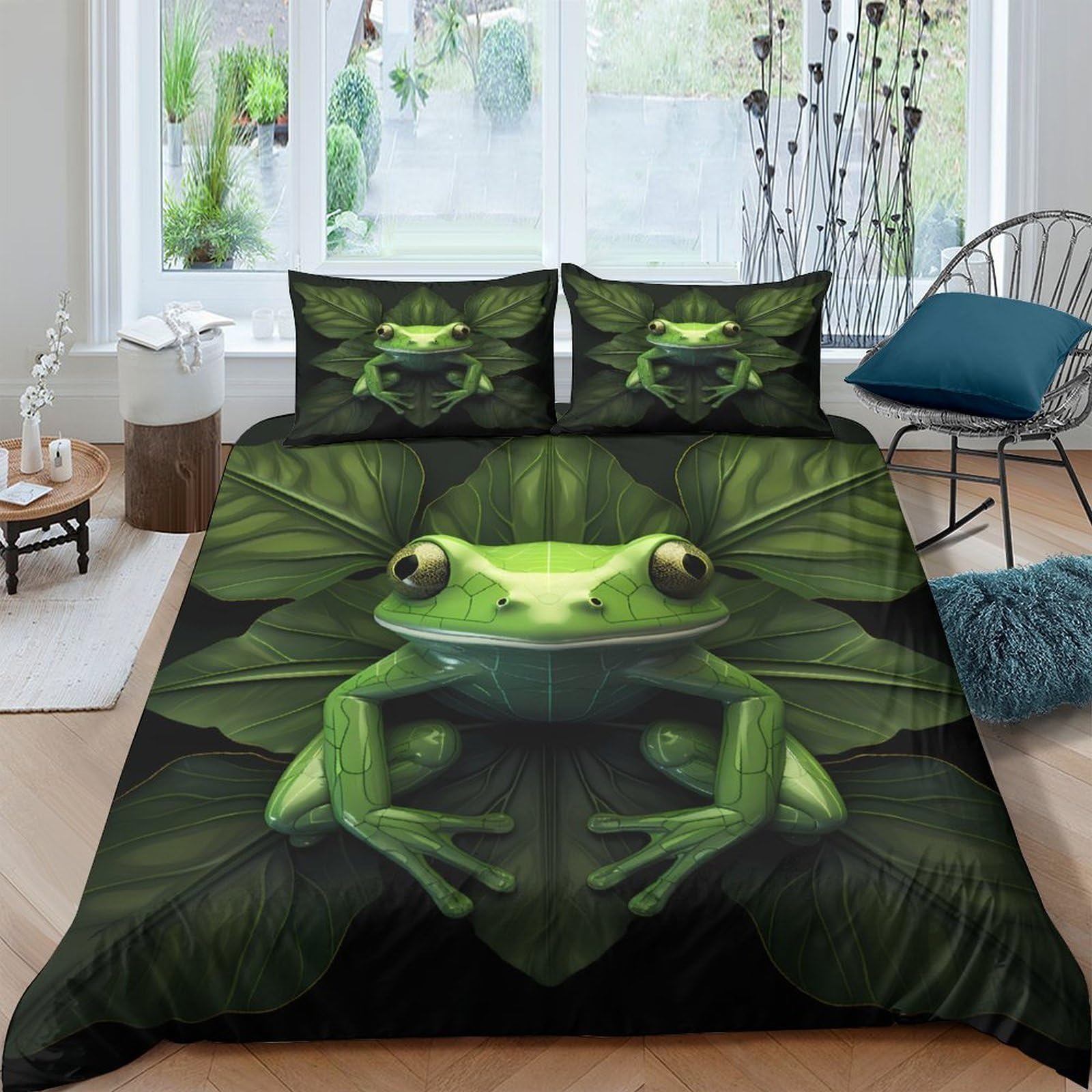 Ctjqhvkz Style-10 3D Printed Green Frog Leaf Fitted Sheet Microfiber Soft Anti-Slip Bed Cover For Bedroom Guest Room Decor Single（135X200cm）