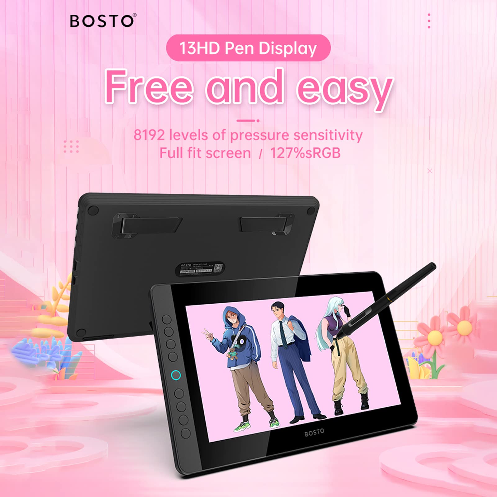 BT-13HDK Tavoletta Grafica portatile 13,3 pollici H-IPS LED Screen Display Digital Art Ding Pad 8192 Livello di pressione Tecnologia Passiva 8 tasti di scelta rapida personalizzabili