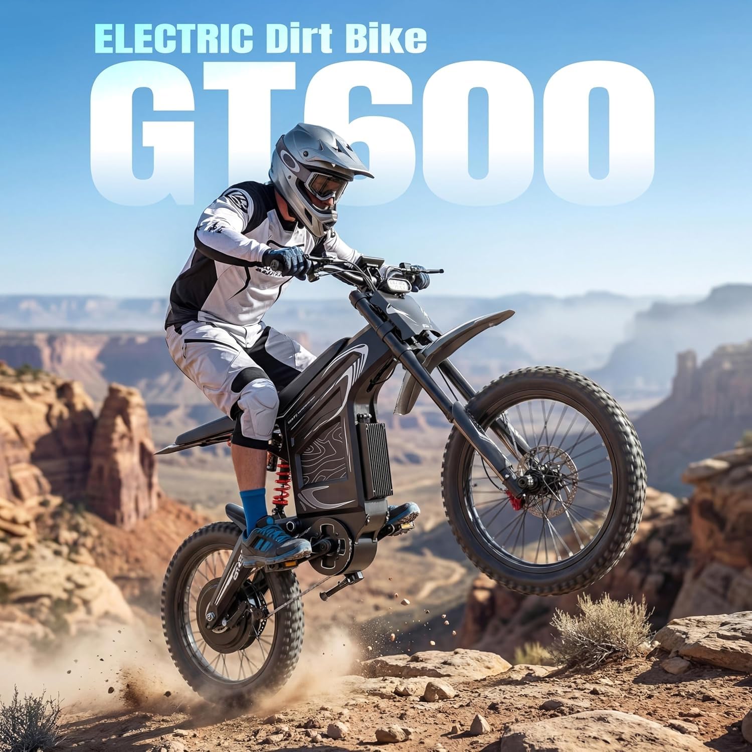 GT600 Moto elettrica da cross per adulti, batteria da 72 V e 30 Ah, autonomia di 160 km, pneumatici fuoristrada da 19“/17”, avviamento NFC, doppia sospensione e freni idraulici