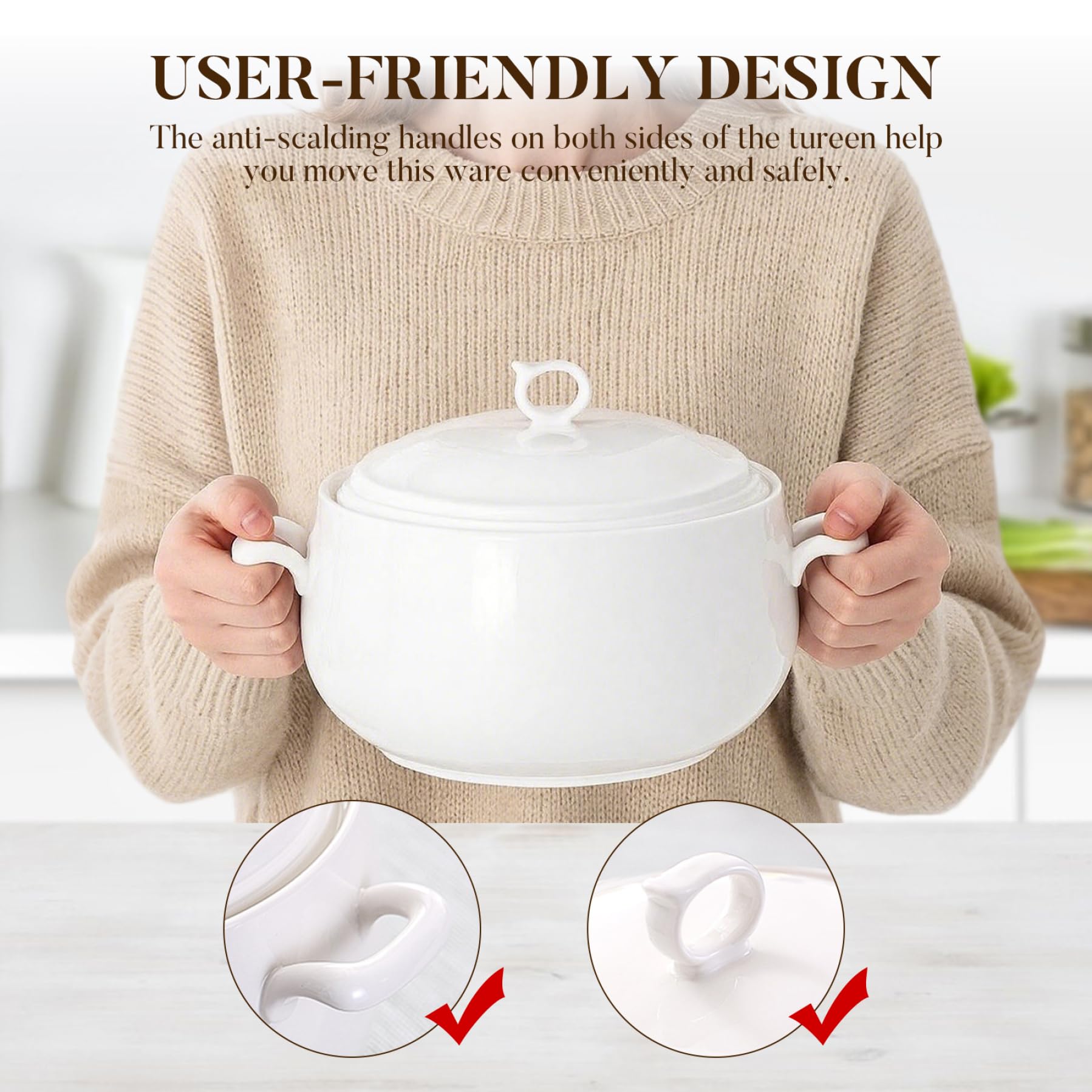 Sopa Tureen 3000 ml de cerámica redonda para servir tazones con tapas de sopa resistentes al calor con manijas de microondas seguros para la cocina del hogar del restaurante, decoraciones de Hallowee