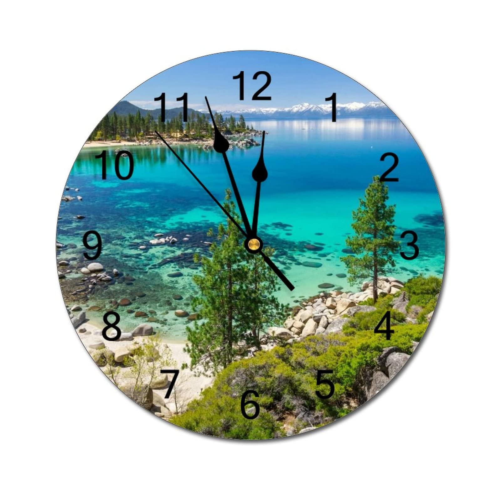 Cheyan Wall Clock Silent Non Ticking PVC Clocks, Lake Tahoe Cleanest Lake United States Nevada Mountains C 13, Battery Operated 12in(30cm), Round