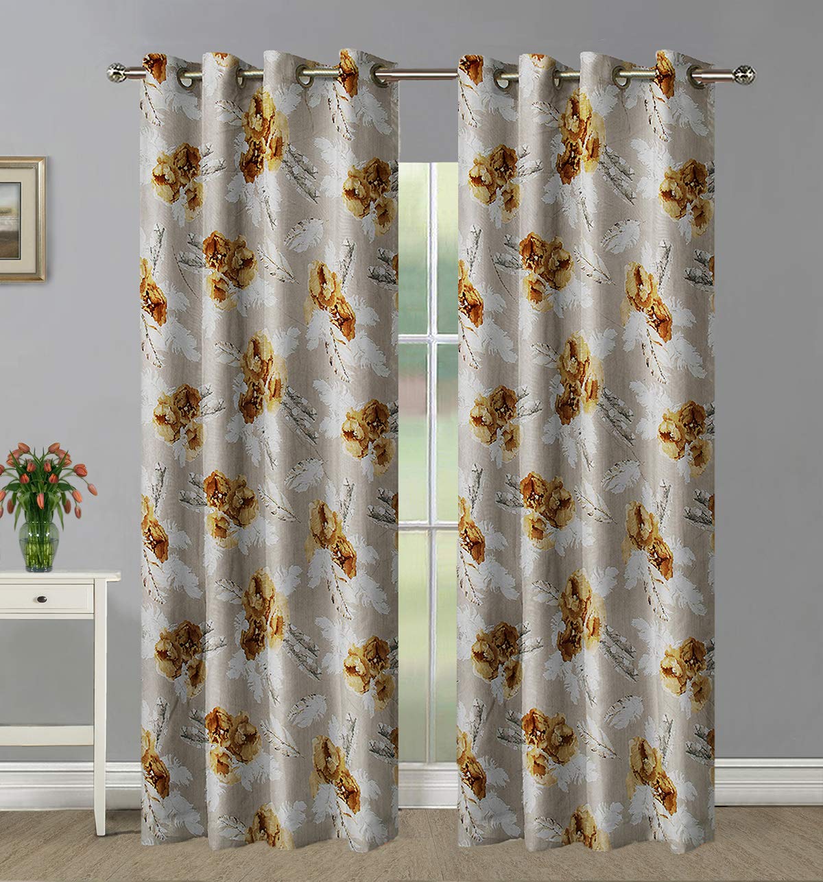 Good Homes Enigma Crushed Texture Printed Curtains, Long Door 9 feet- Pack of 2, Metallic Beige