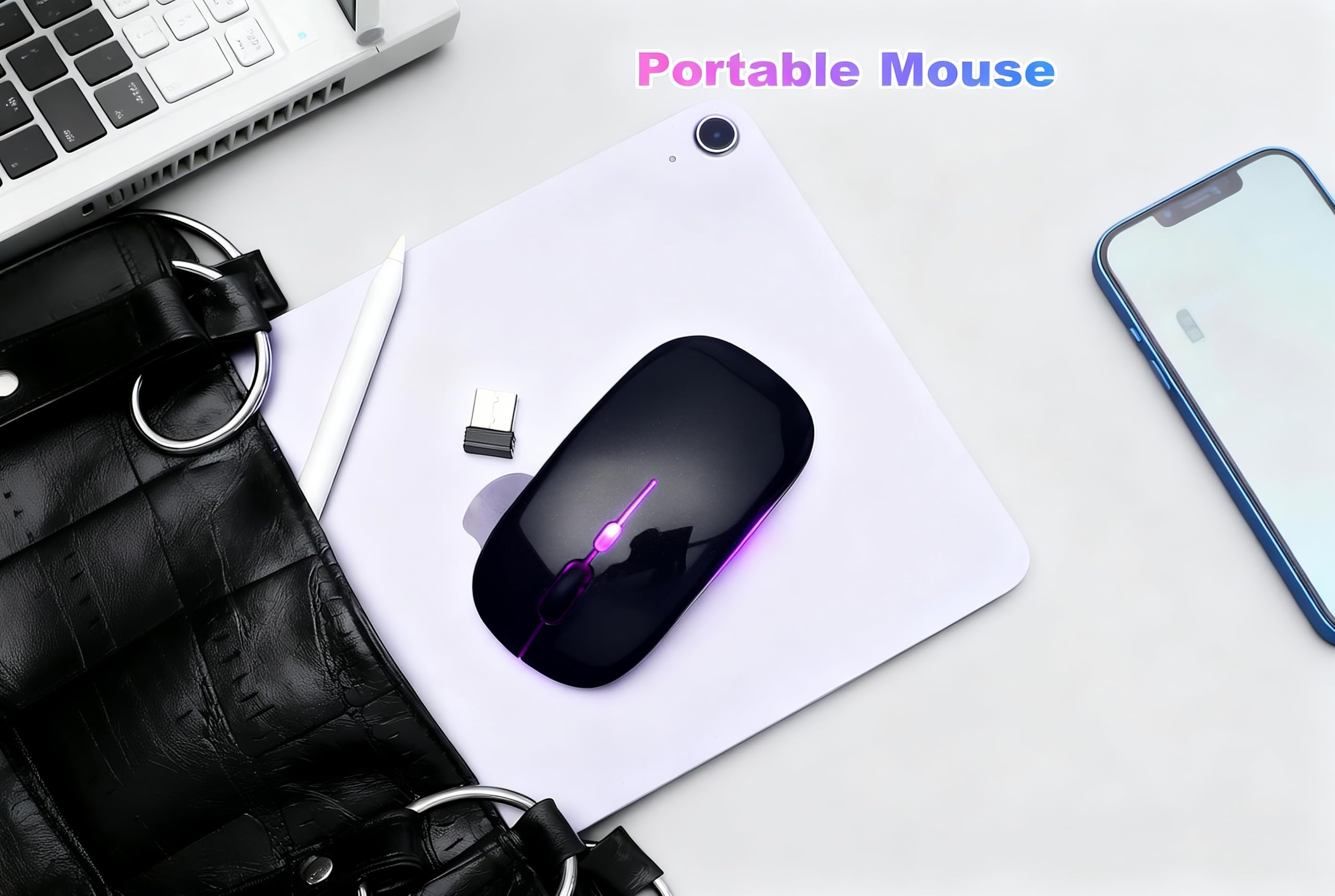 Wireless Bluetooth Mouse Rechargeable Long Lasting Dual Mode - BT 5.2 & 2.4G Silent RGB LED Mice, Slim Portable Ergonomic Mouse for Laptop/PC/Tablet/MacBook/iPad/Apple Devices(Black) - 5